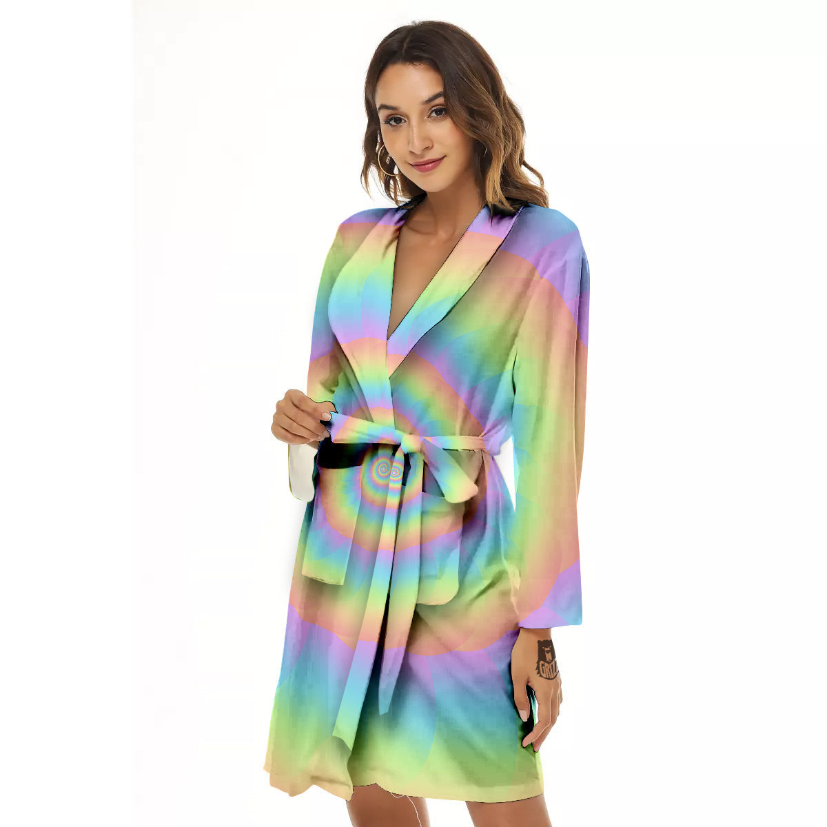 Trippy Spiral Colorful Print Women's Robe-grizzshop