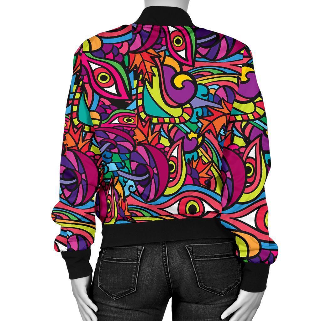 Trippy Print Pattern Women Casual Bomber Jacket-grizzshop