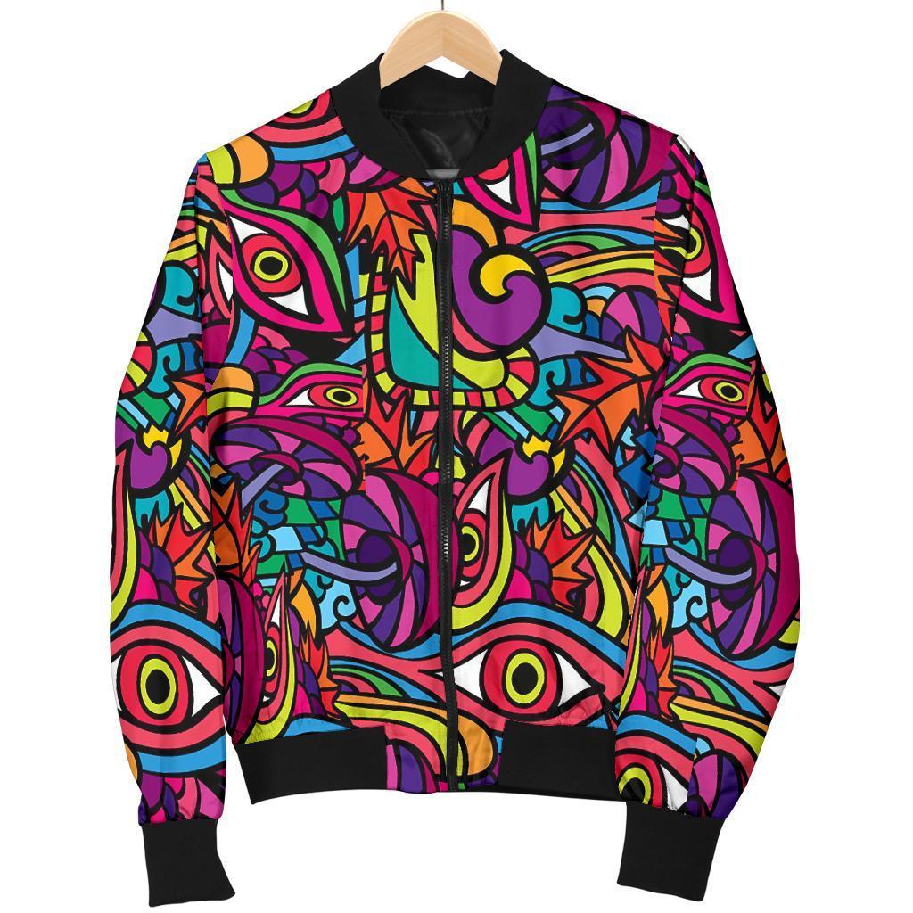 Trippy Print Pattern Women Casual Bomber Jacket-grizzshop