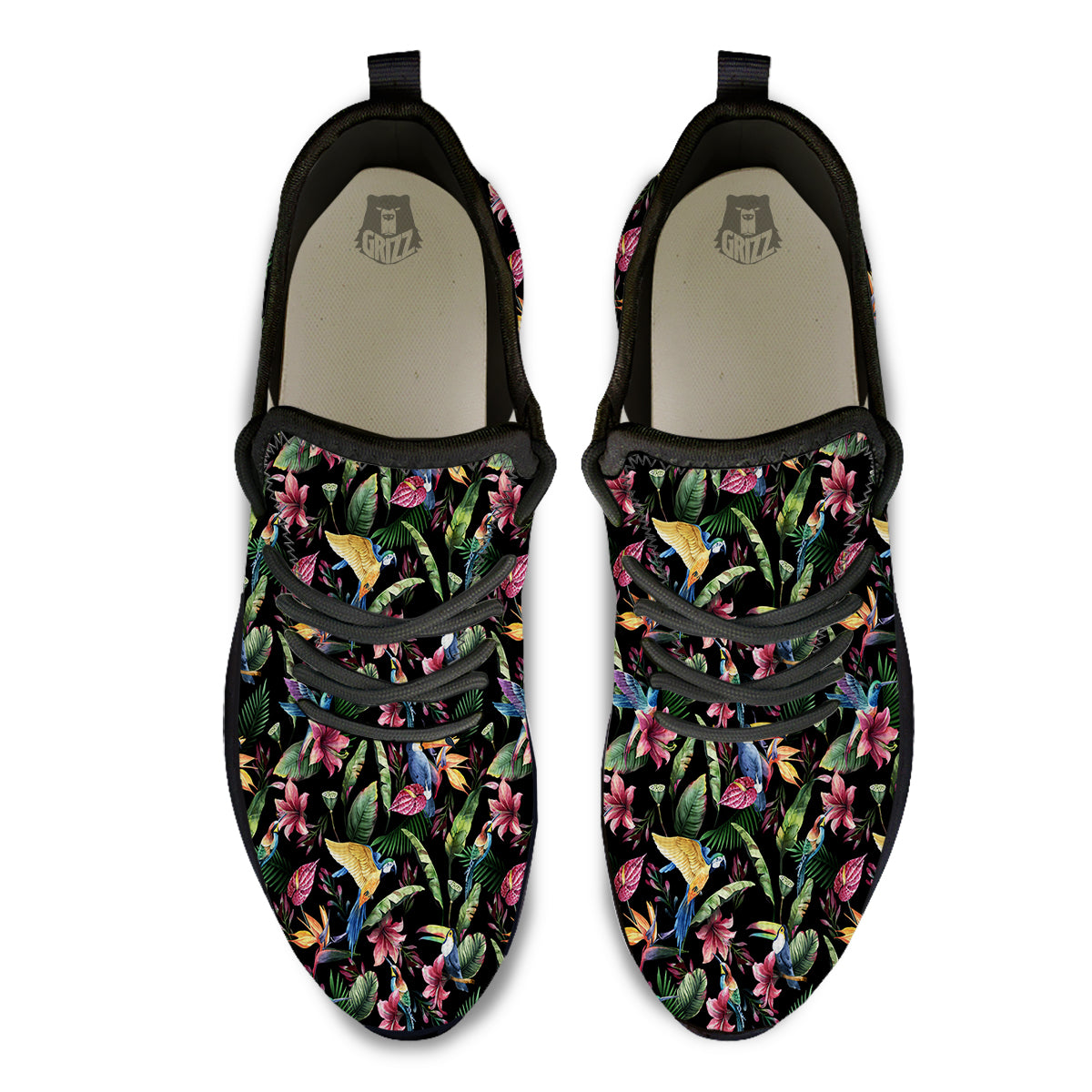 Tropical Aloha Hawaiian Print Pattern Black Athletic Shoes-grizzshop