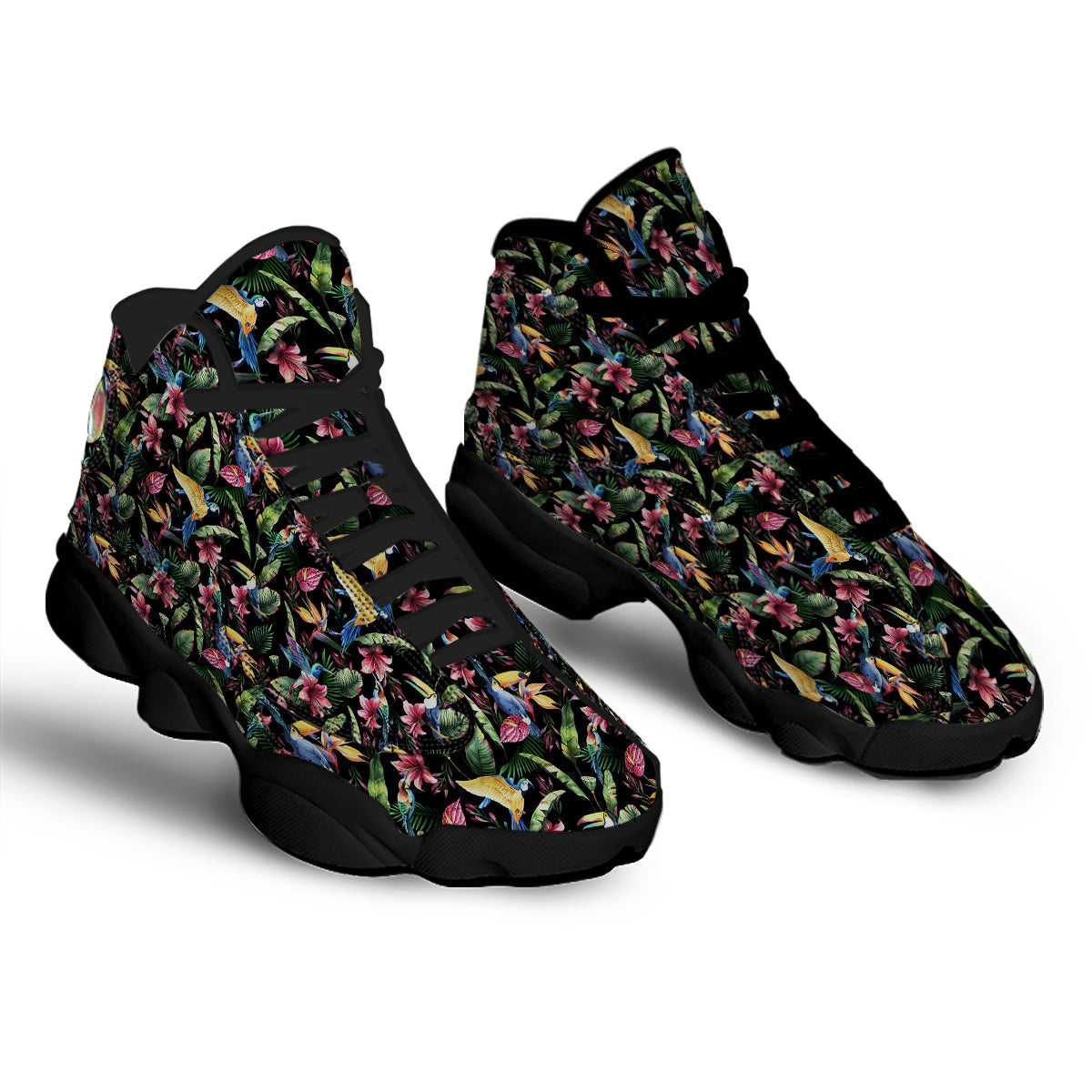 Tropical Aloha Hawaiian Print Pattern Black Basketball Shoes-grizzshop