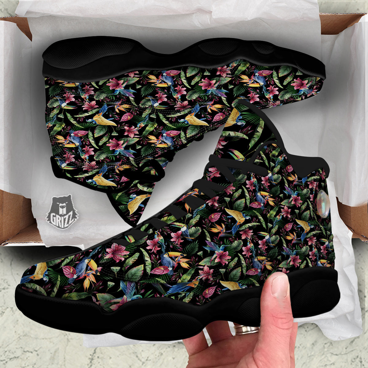 Tropical Aloha Hawaiian Print Pattern Black Basketball Shoes-grizzshop