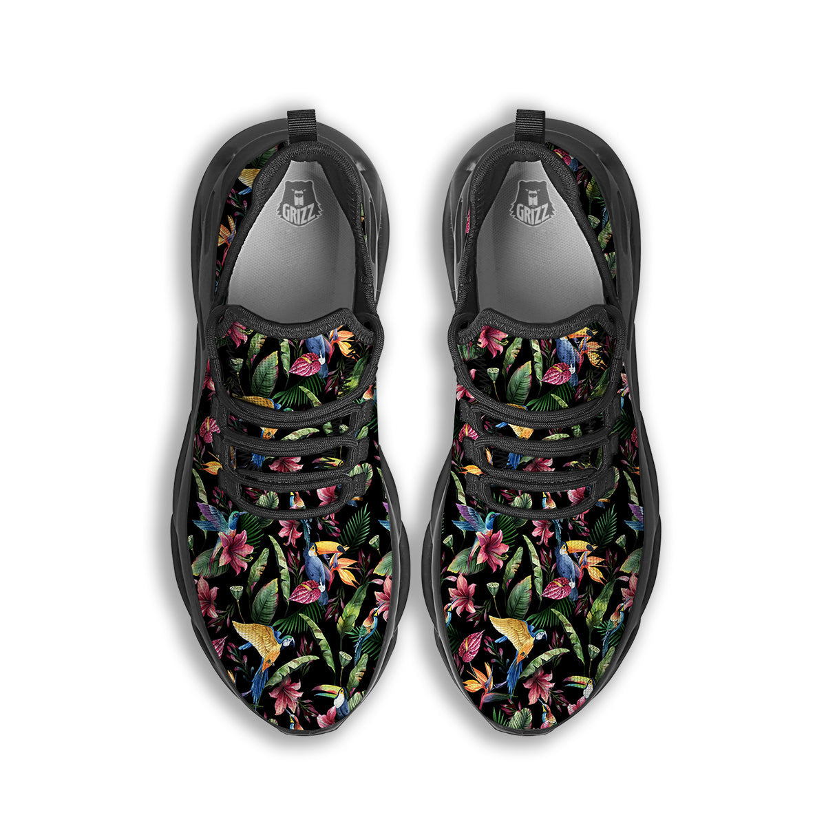 Tropical Aloha Hawaiian Print Pattern Black Running Shoes-grizzshop