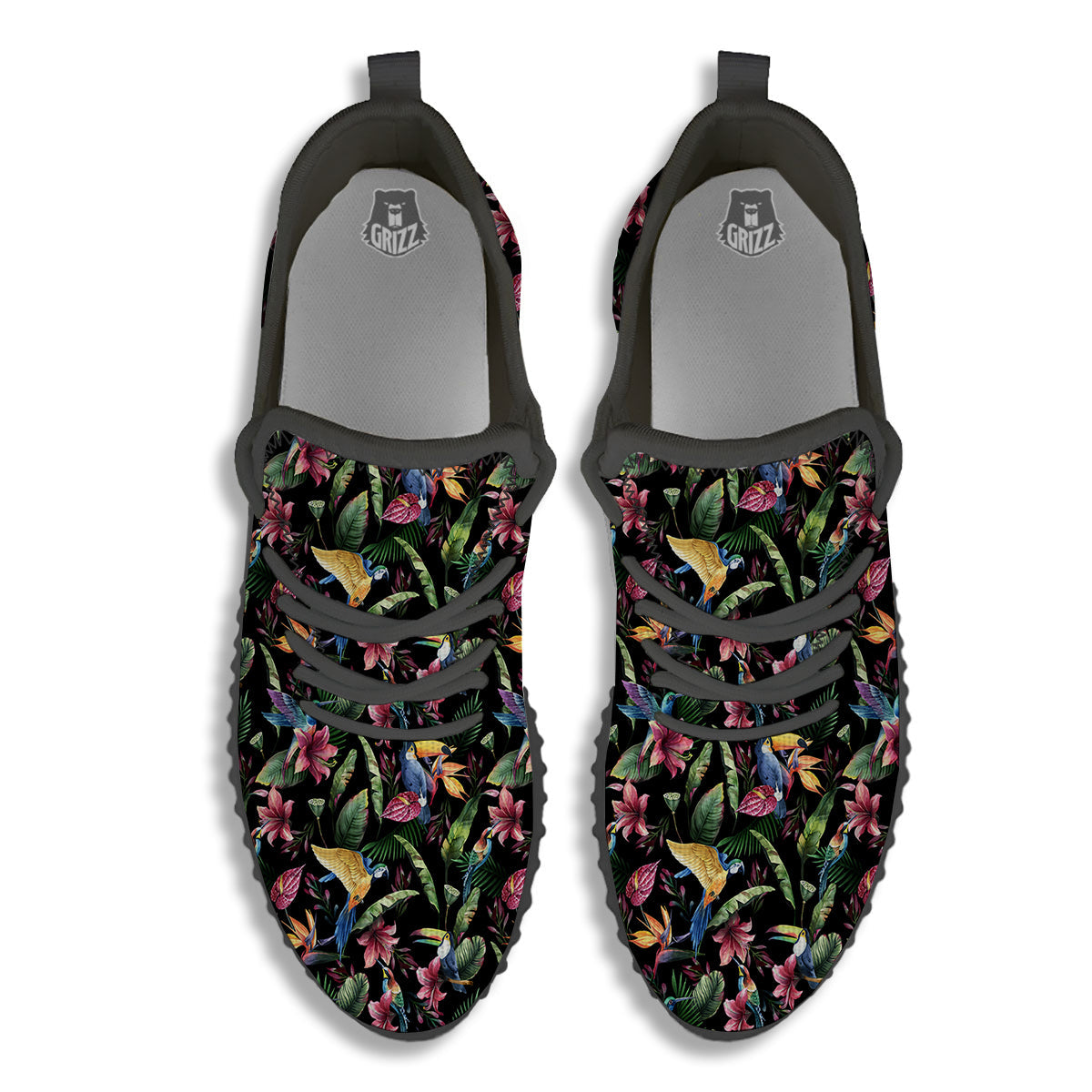 Tropical Aloha Hawaiian Print Pattern Black Walking Shoes-grizzshop