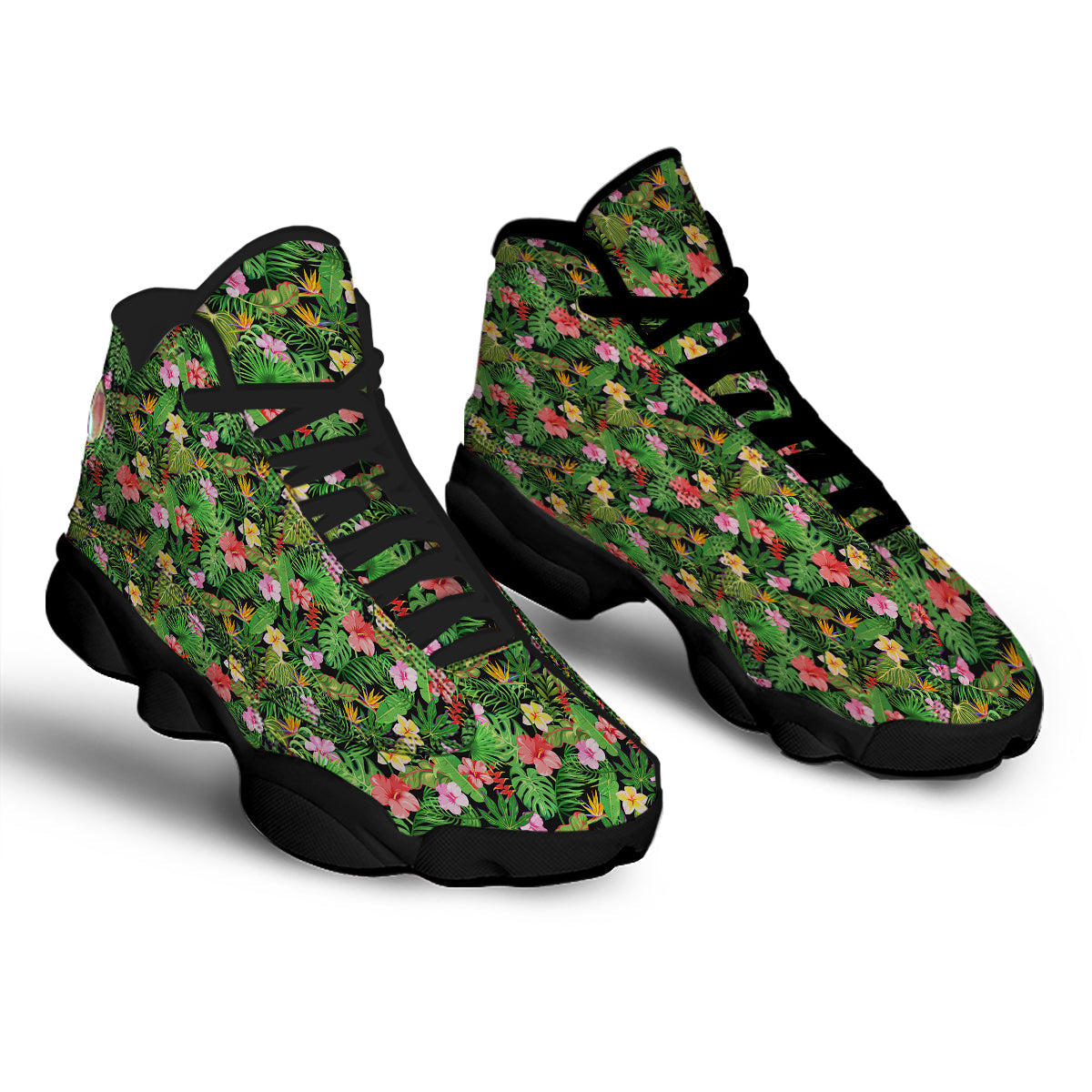 Tropical Aloha Hibiscus Print Pattern Black Basketball Shoes-grizzshop