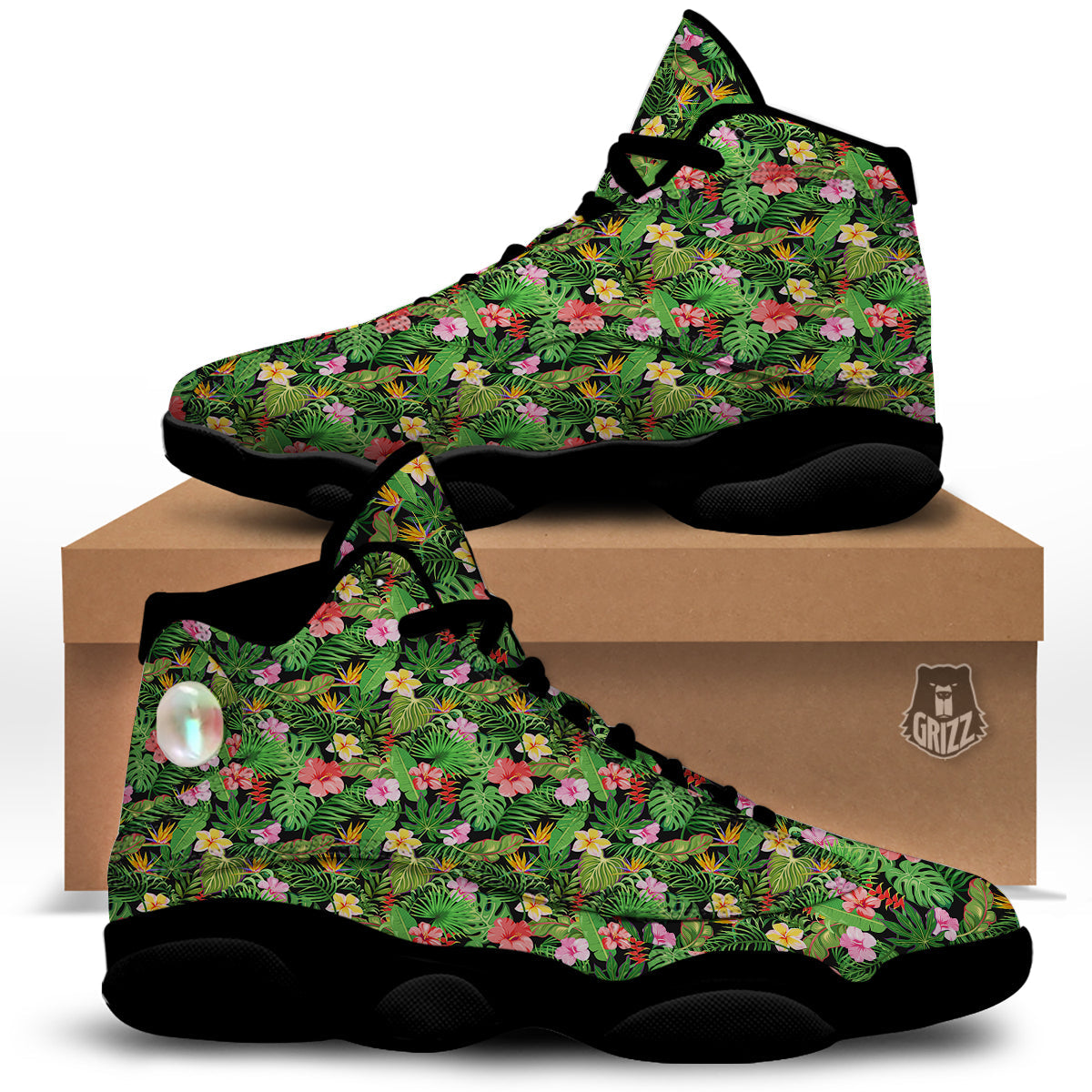 Tropical Aloha Hibiscus Print Pattern Black Basketball Shoes-grizzshop