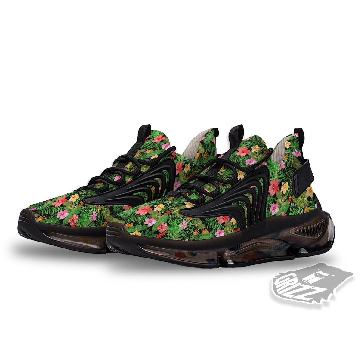 Tropical Aloha Hibiscus Print Pattern Black Gym Shoes-grizzshop