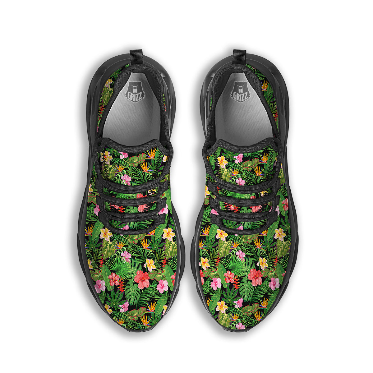 Tropical Aloha Hibiscus Print Pattern Black Running Shoes-grizzshop