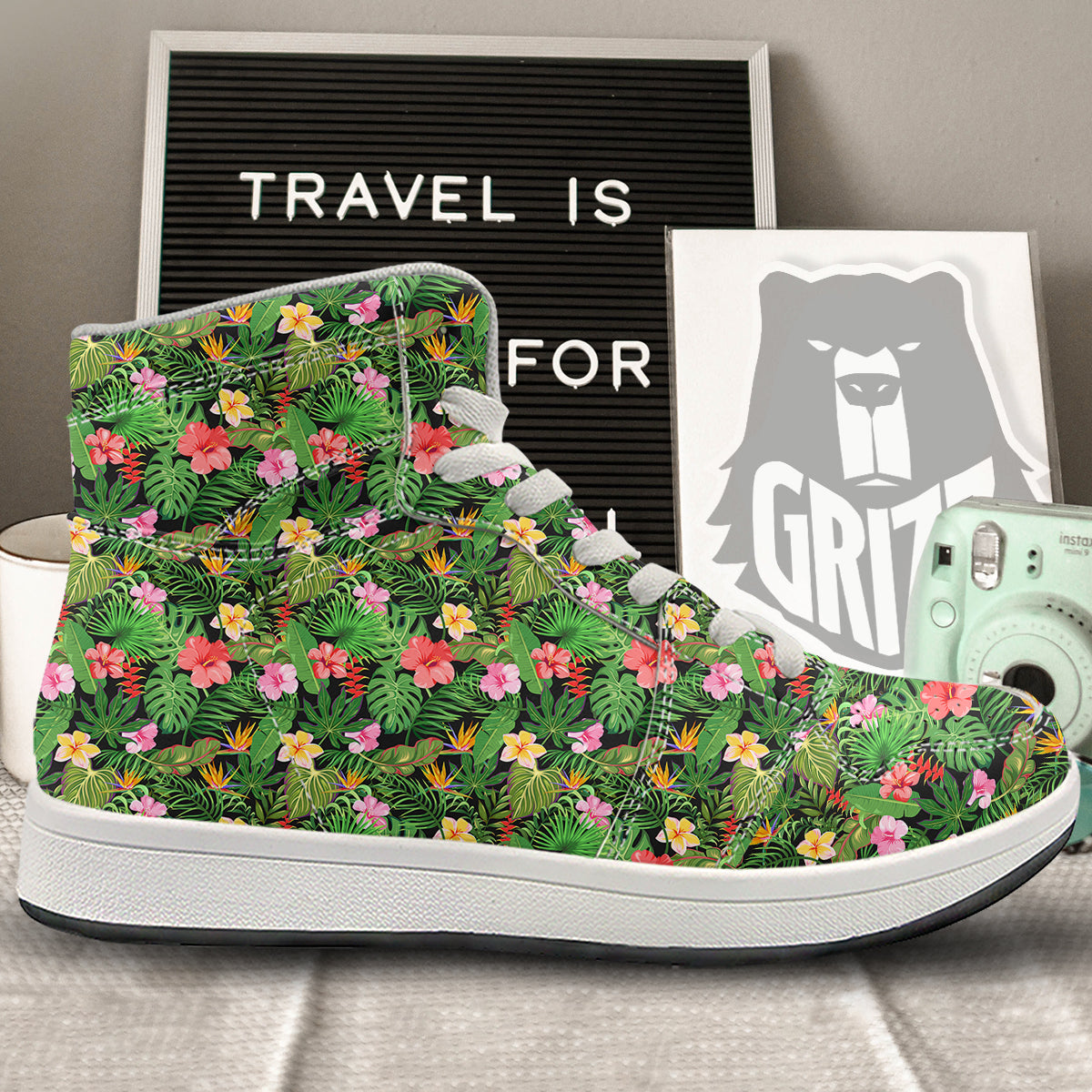 Tropical Aloha Hibiscus Print Pattern High Top Sneakers-grizzshop