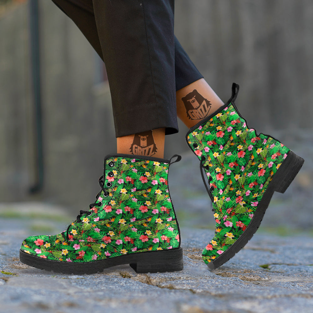 Tropical Aloha Hibiscus Print Pattern Leather Boots-grizzshop