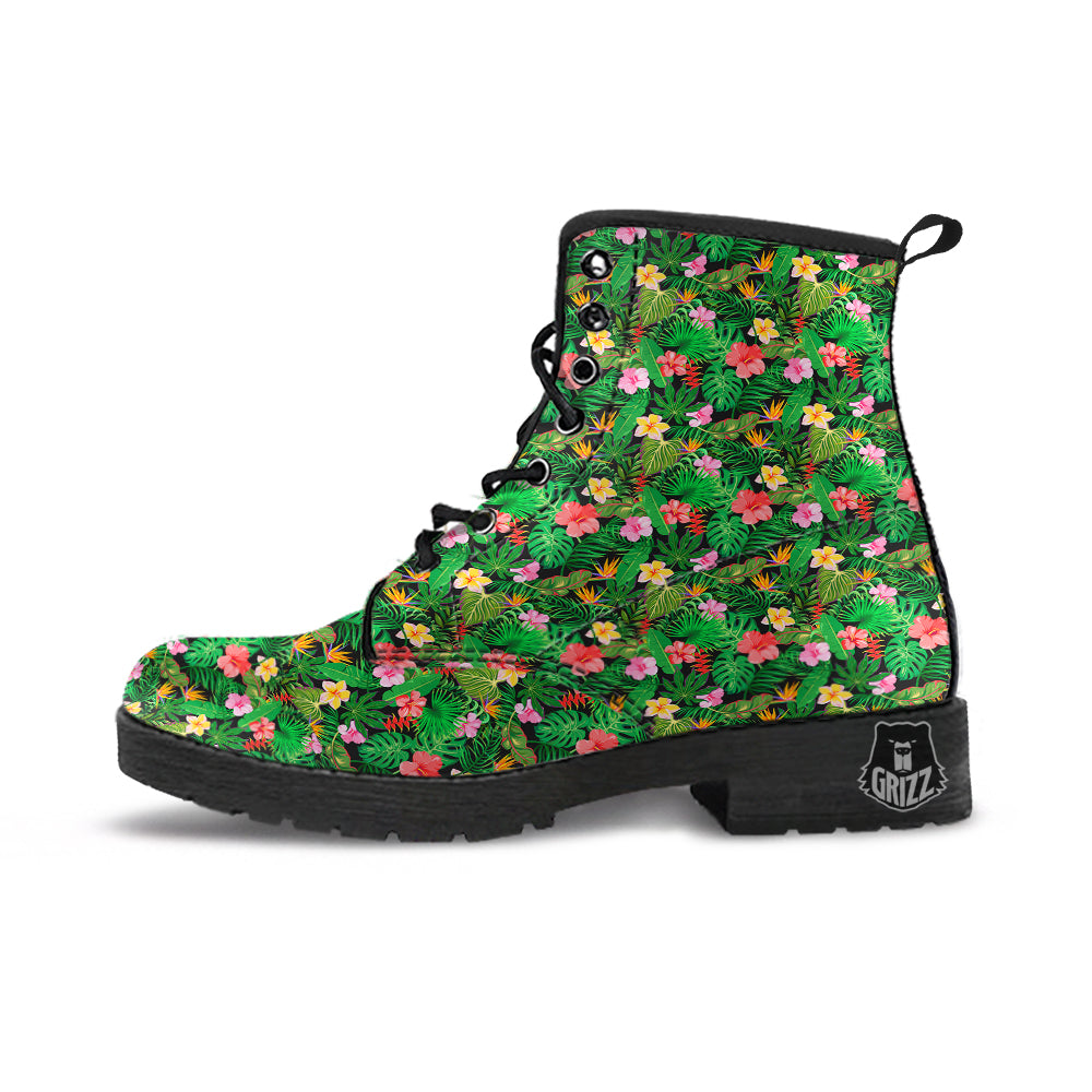 Tropical Aloha Hibiscus Print Pattern Leather Boots-grizzshop