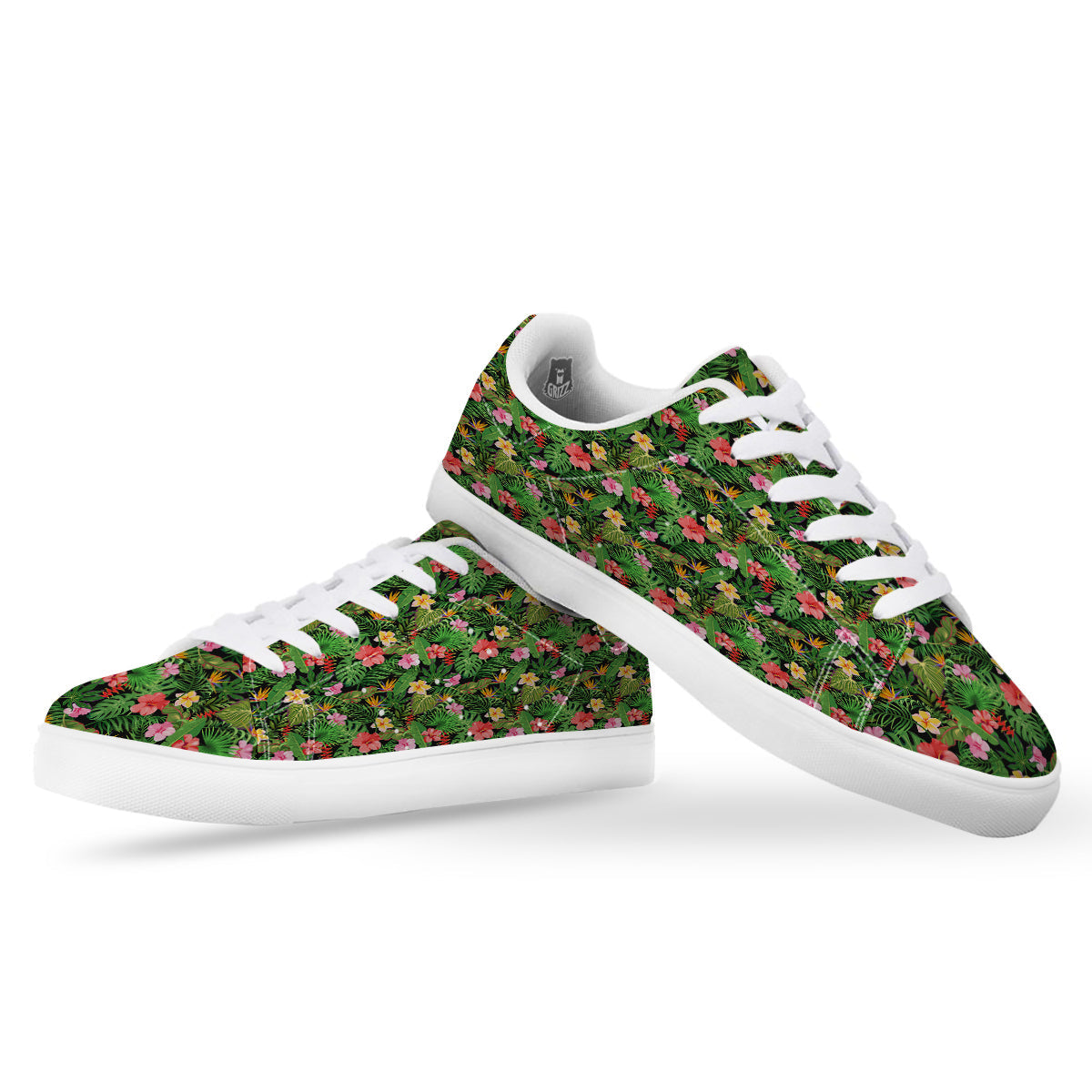Tropical Aloha Hibiscus Print Pattern White Low Top Sneakers-grizzshop