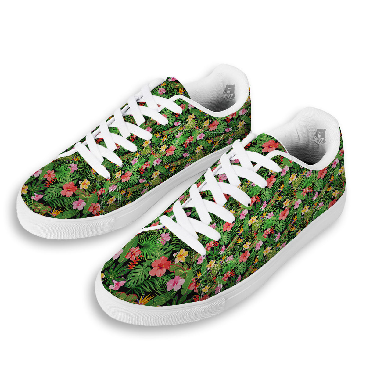 Tropical Aloha Hibiscus Print Pattern White Low Top Sneakers-grizzshop