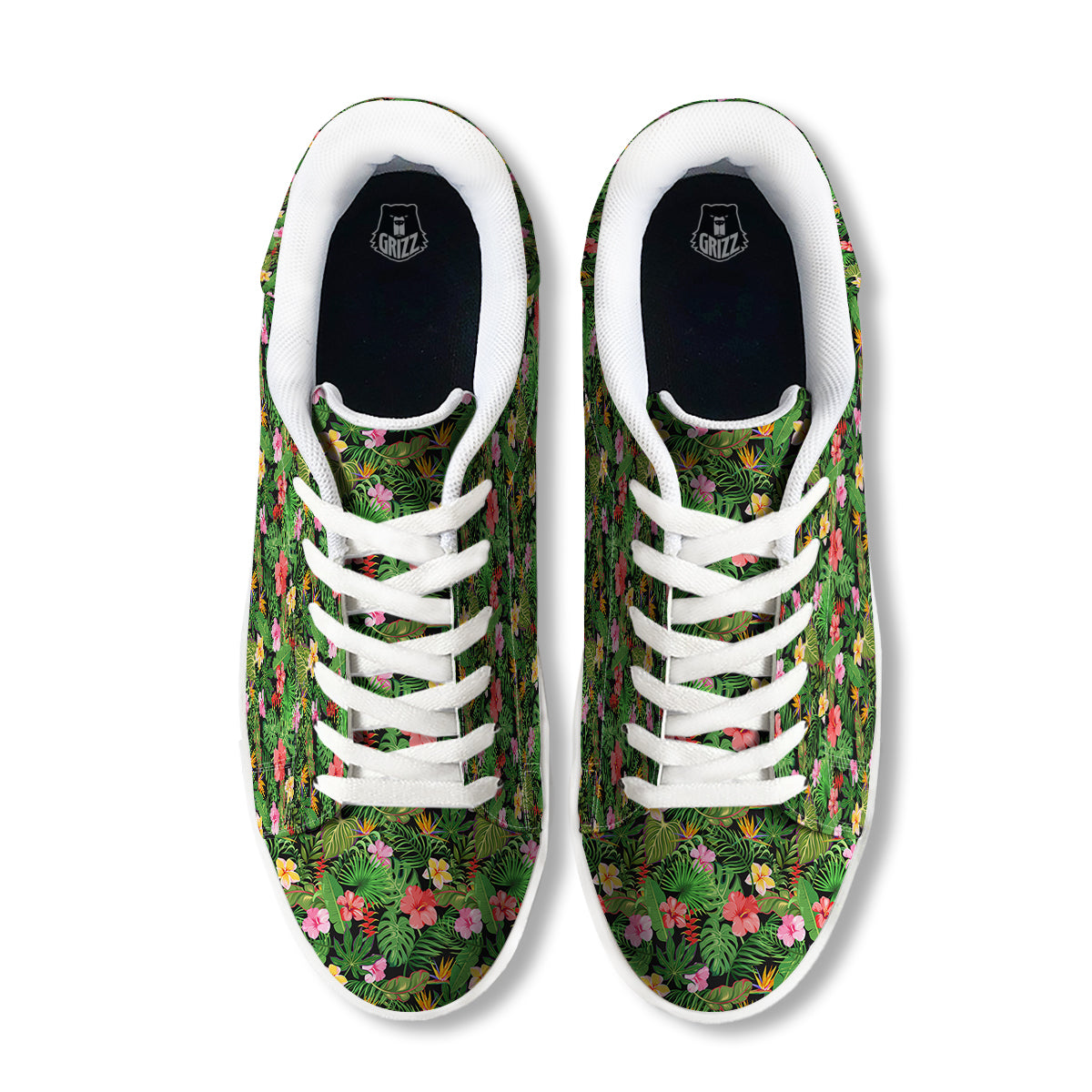 Tropical Aloha Hibiscus Print Pattern White Low Top Sneakers-grizzshop