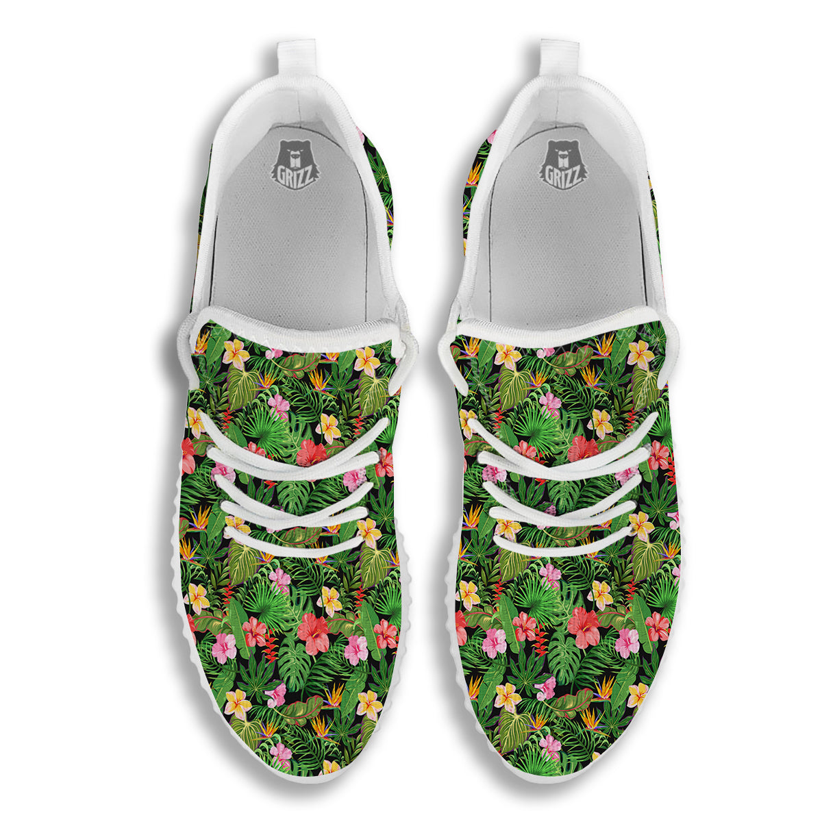 Tropical Aloha Hibiscus Print Pattern White Walking Shoes-grizzshop