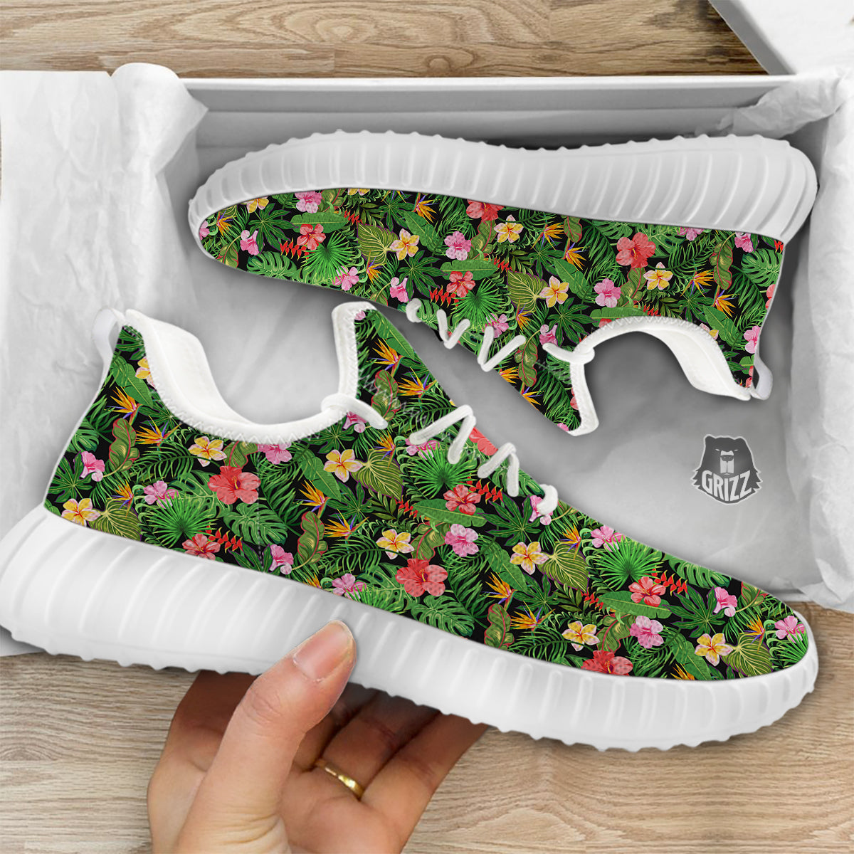 Tropical Aloha Hibiscus Print Pattern White Walking Shoes-grizzshop