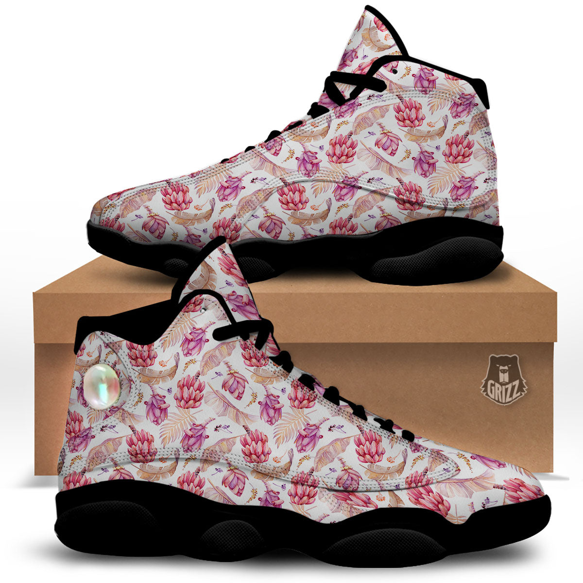Tropical Banana Pink Print Pattern Black Basketball Shoes-grizzshop