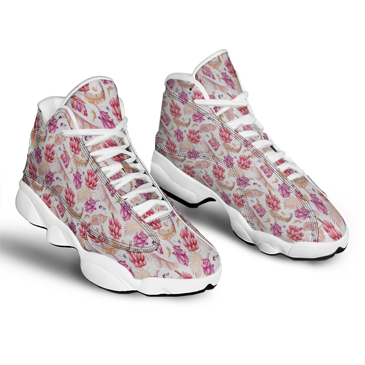 Tropical Banana Pink Print Pattern White Basketball Shoes-grizzshop