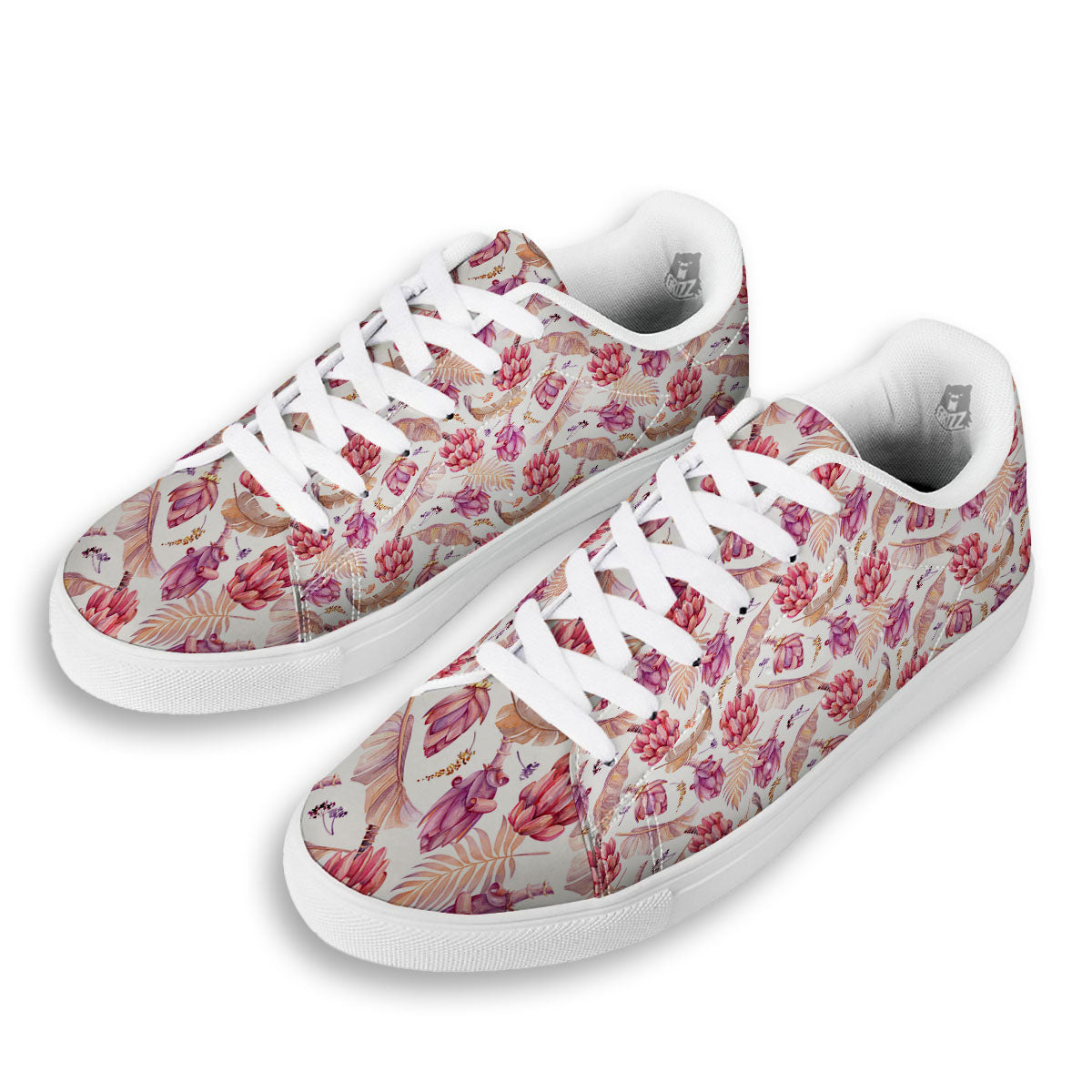 Tropical Banana Pink Print Pattern White Low Top Sneakers-grizzshop
