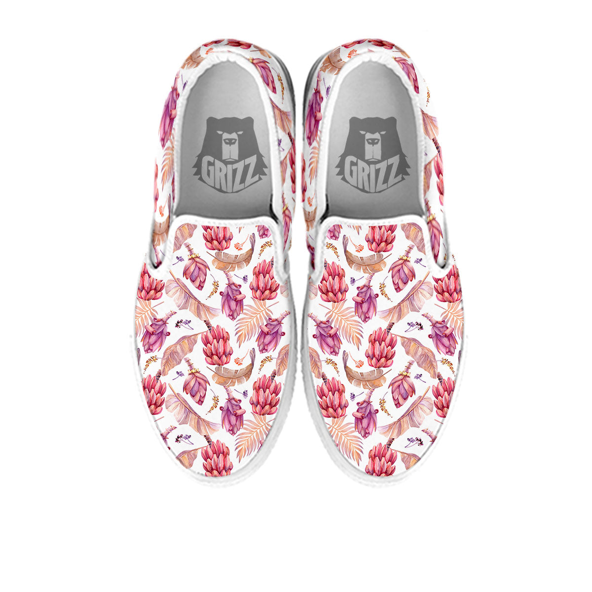 Tropical Banana Pink Print Pattern White Slip On Shoes-grizzshop