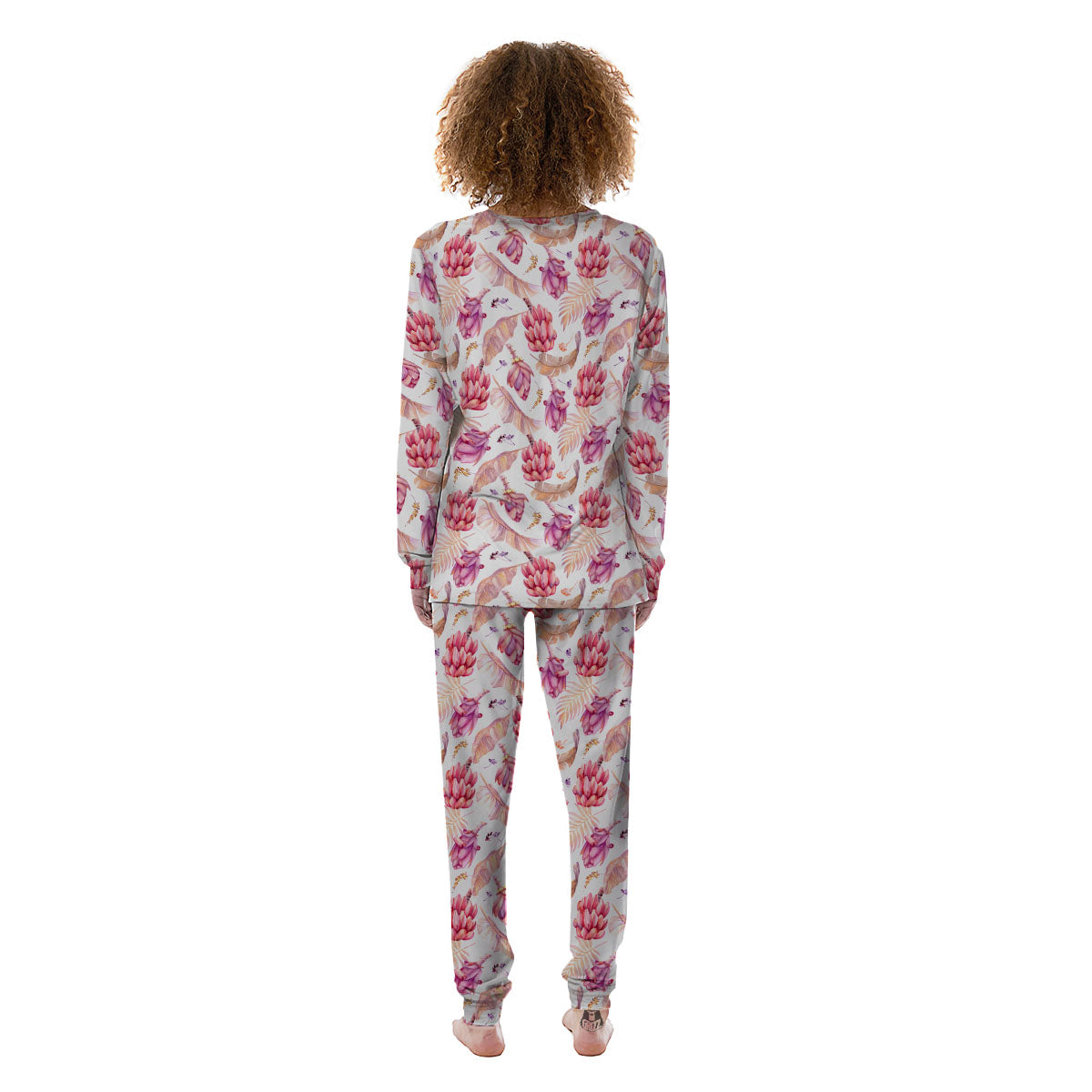 Tropical Banana Pink Print Pattern Women's Pajamas-grizzshop