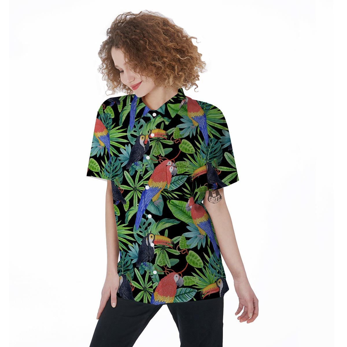 Tropical Bird Hawaiian Print Women's Short Sleeve Shirts-grizzshop