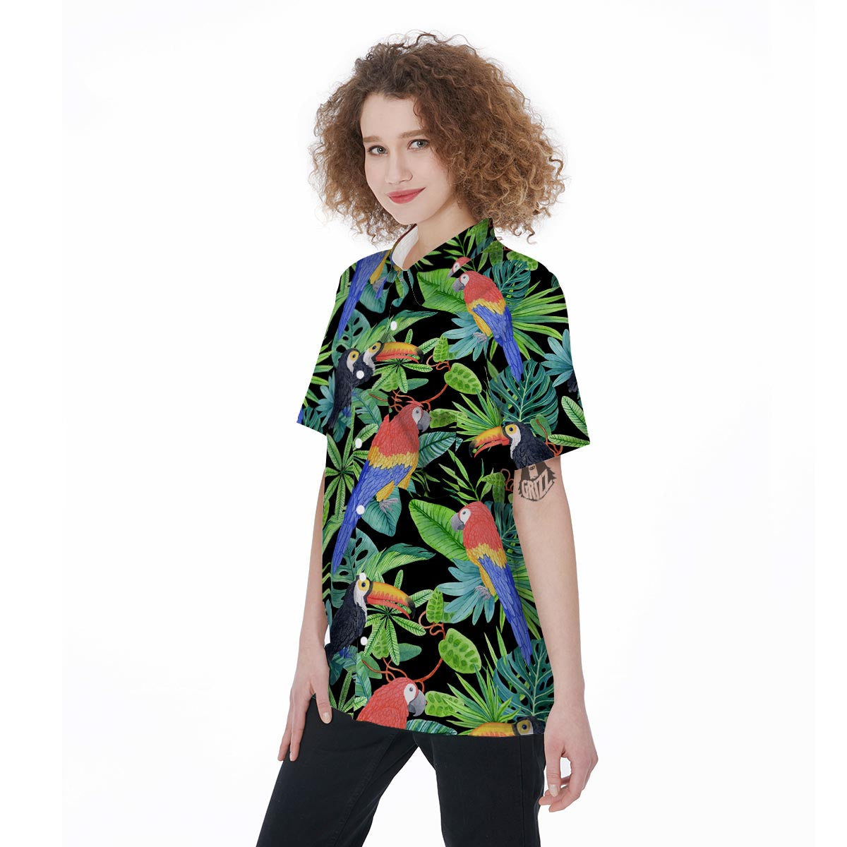 Tropical Bird Hawaiian Print Women's Short Sleeve Shirts-grizzshop