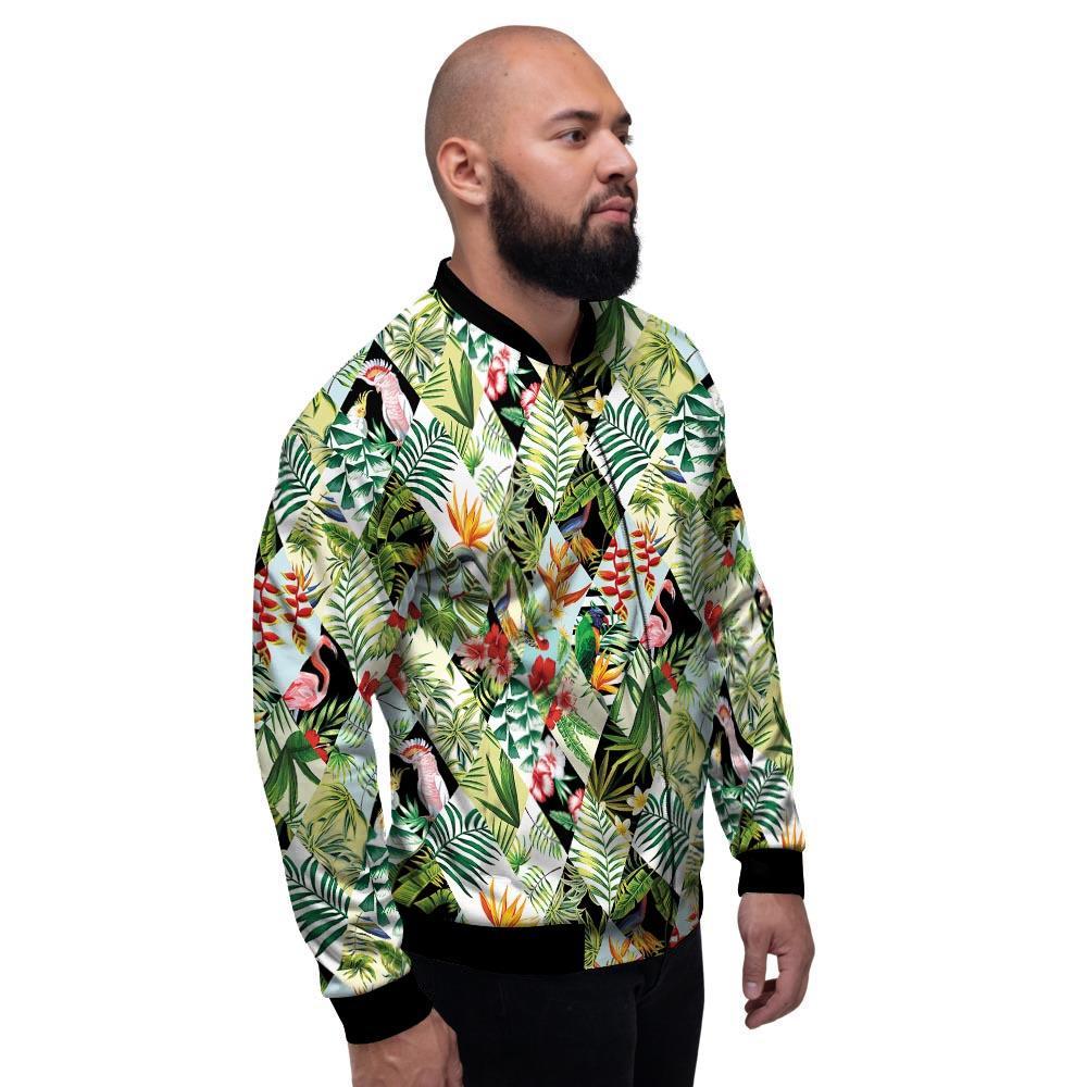 Tropical Bird Patchwork Print Men's Bomber Jacket-grizzshop
