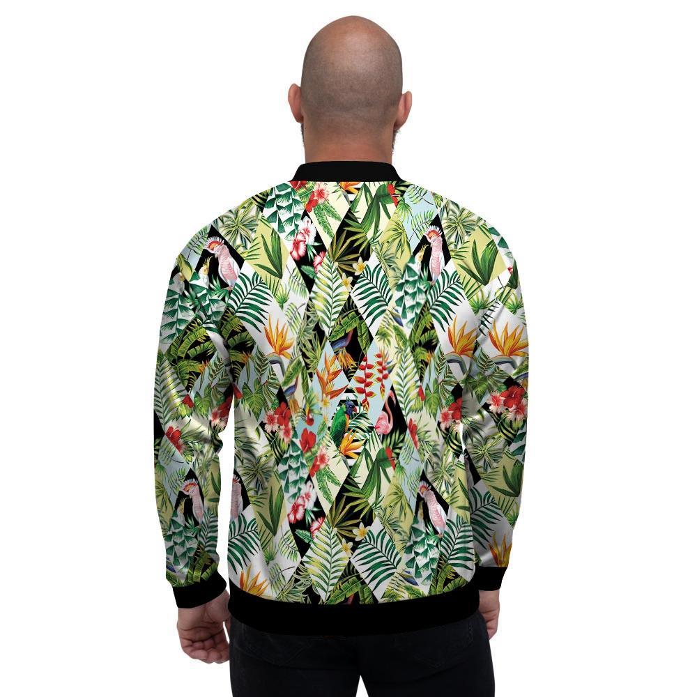 Tropical Bird Patchwork Print Men's Bomber Jacket-grizzshop