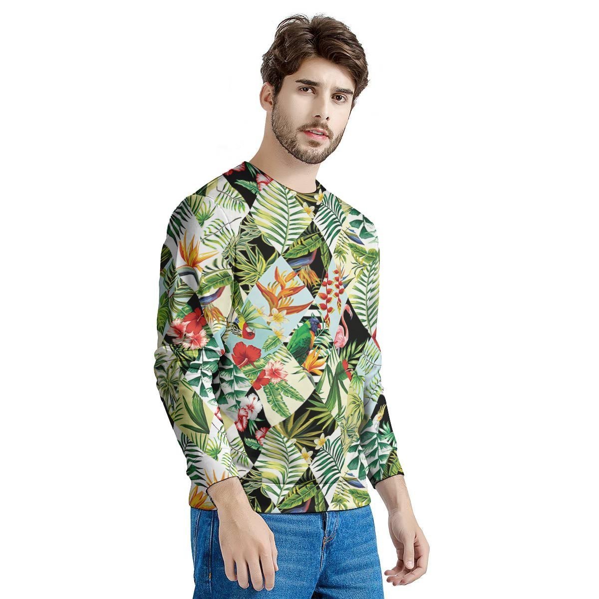 Tropical Bird Patchwork Print Men's Sweatshirt-grizzshop