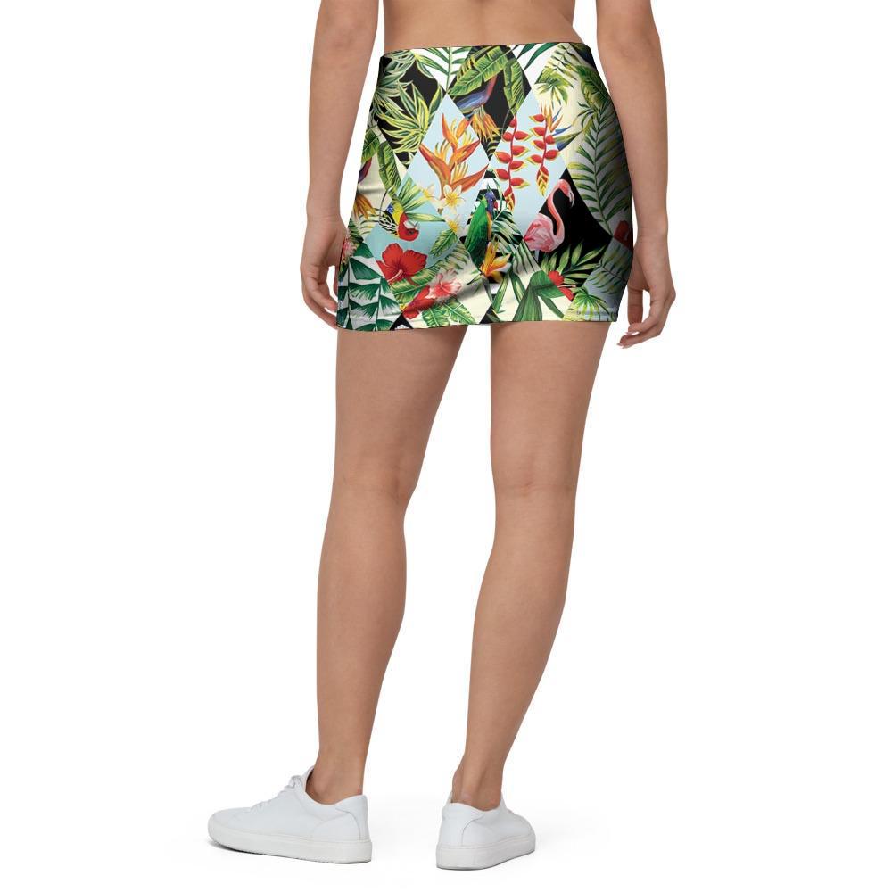Tropical Bird Patchwork Print Mini Skirt-grizzshop
