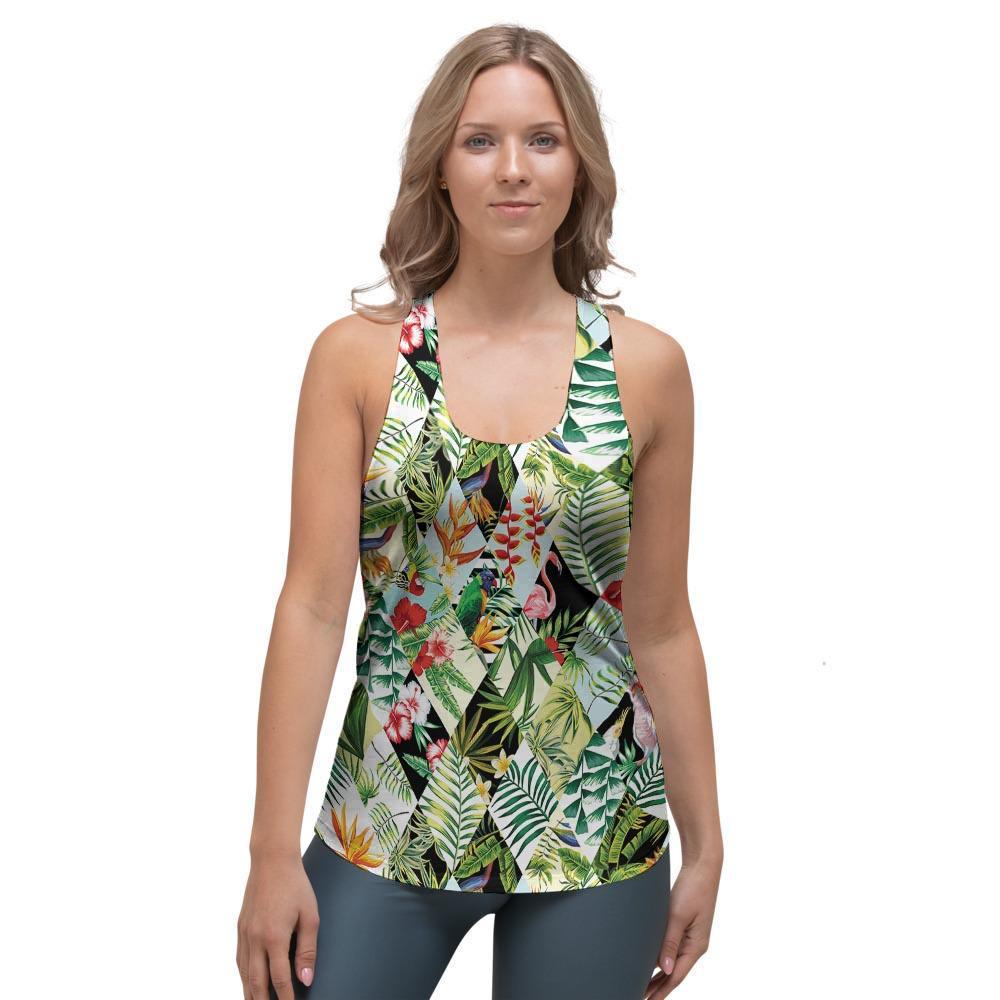 Tropical Bird Patchwork Print Women's Racerback Tank Top-grizzshop