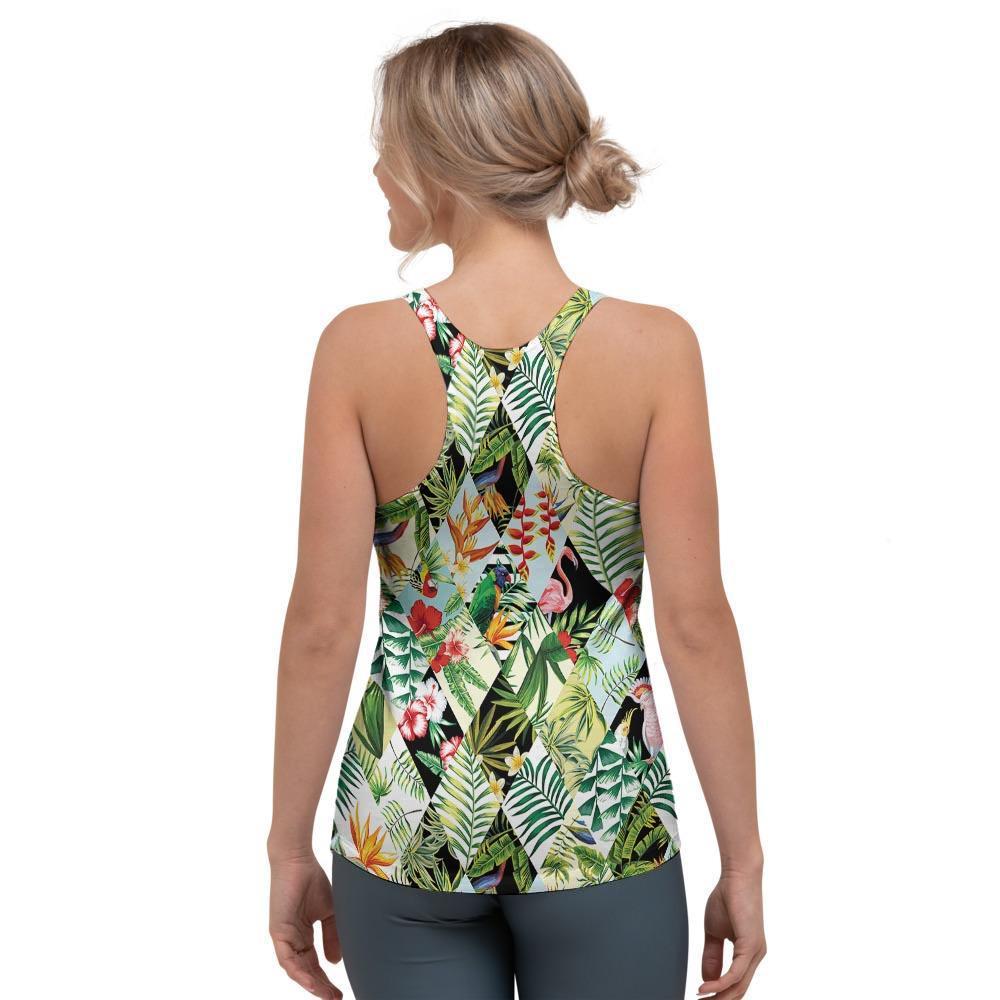 Tropical Bird Patchwork Print Women's Racerback Tank Top-grizzshop