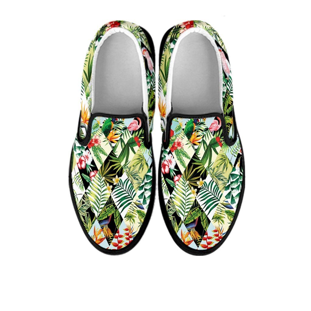 Tropical Bird Patchwork Print Women's Slip On Sneakers-grizzshop