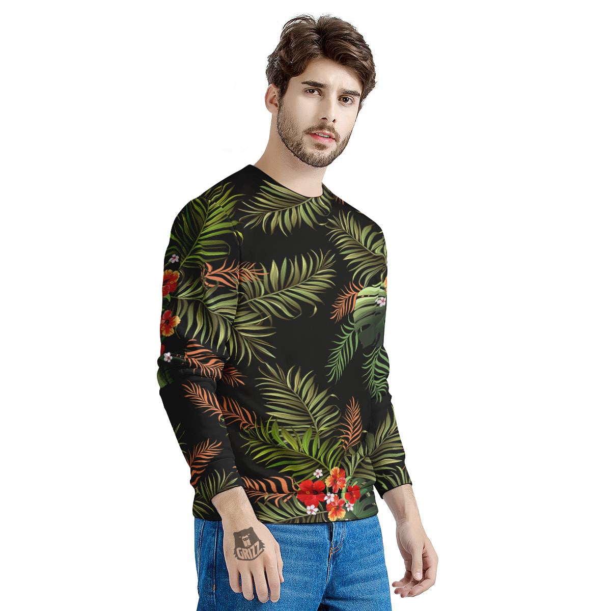 Tropical Black Hawaii Print Pattern Men's Sweatshirt-grizzshop