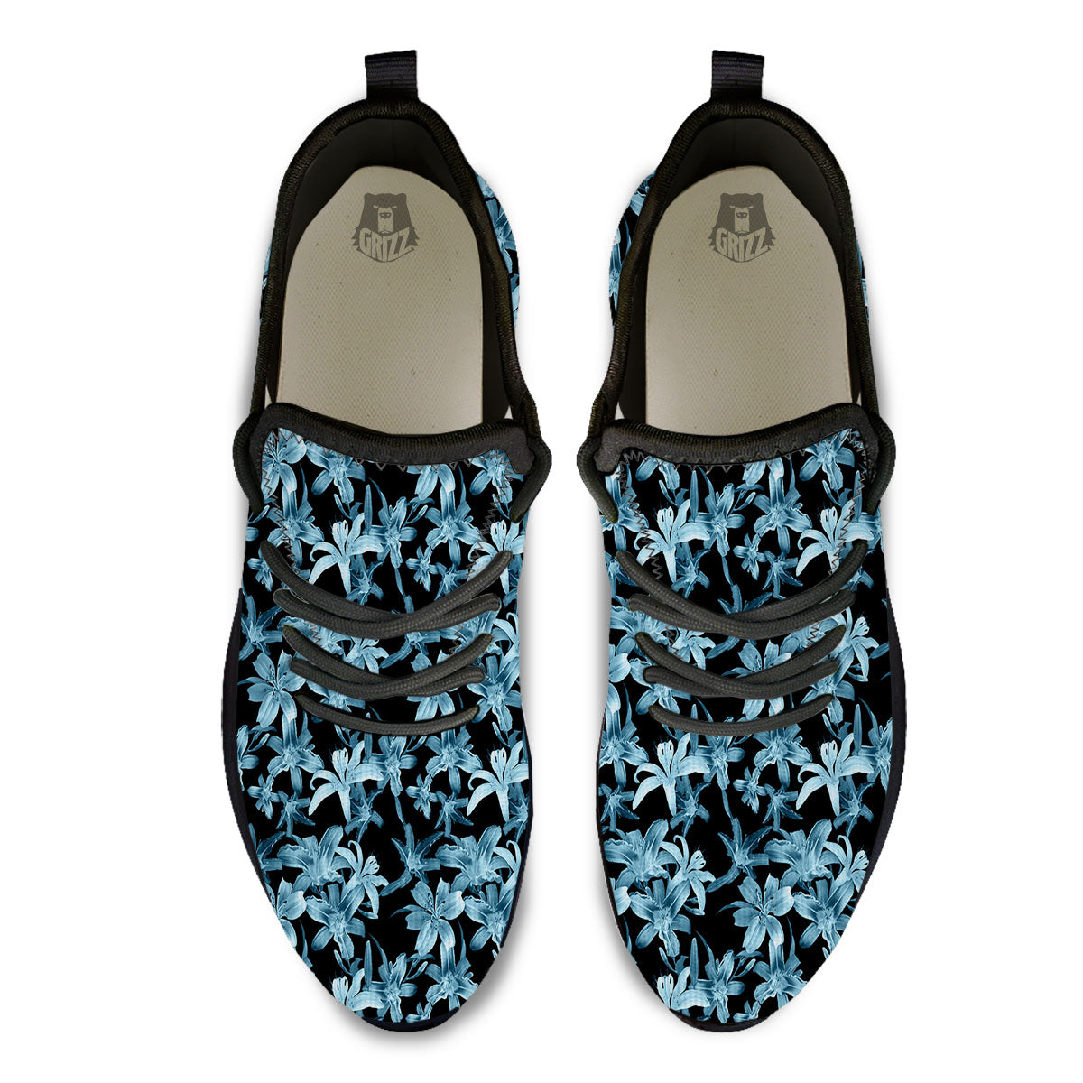 Tropical Blossom Blue Print Pattern Black Athletic Shoes-grizzshop