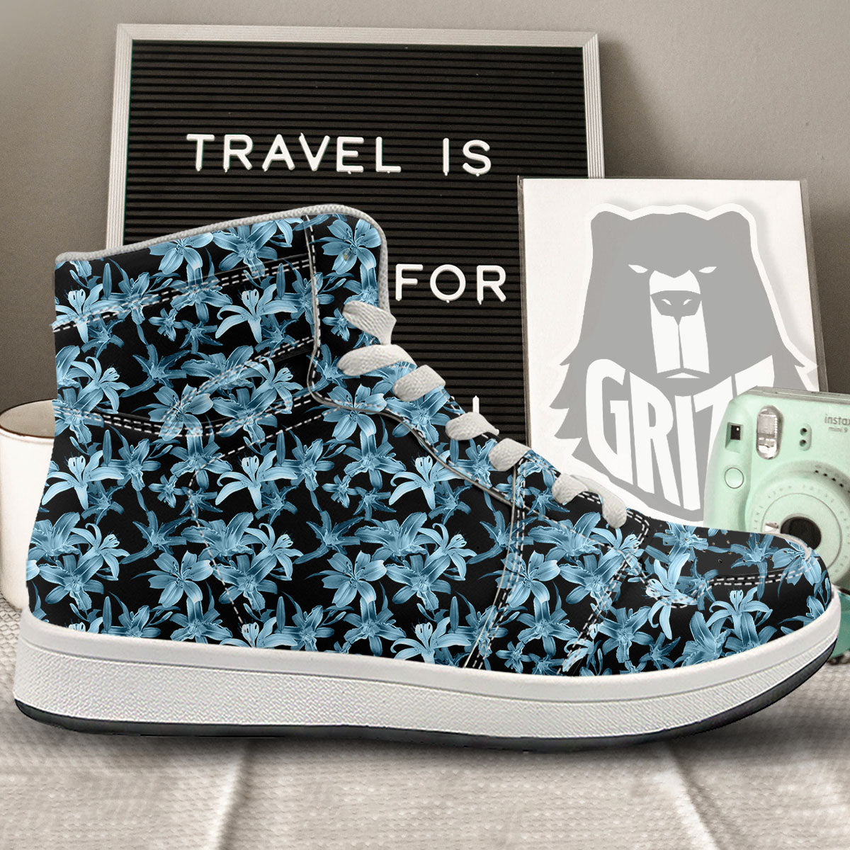 Tropical Blossom Blue Print Pattern High Top Sneakers-grizzshop