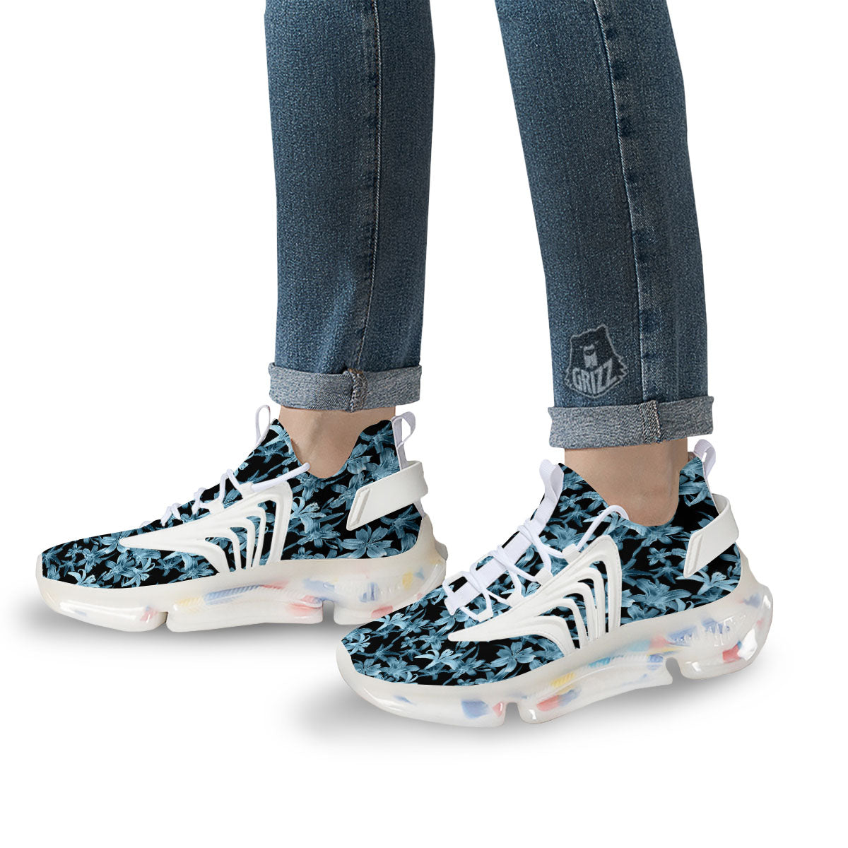 Tropical Blossom Blue Print Pattern White Gym Shoes-grizzshop