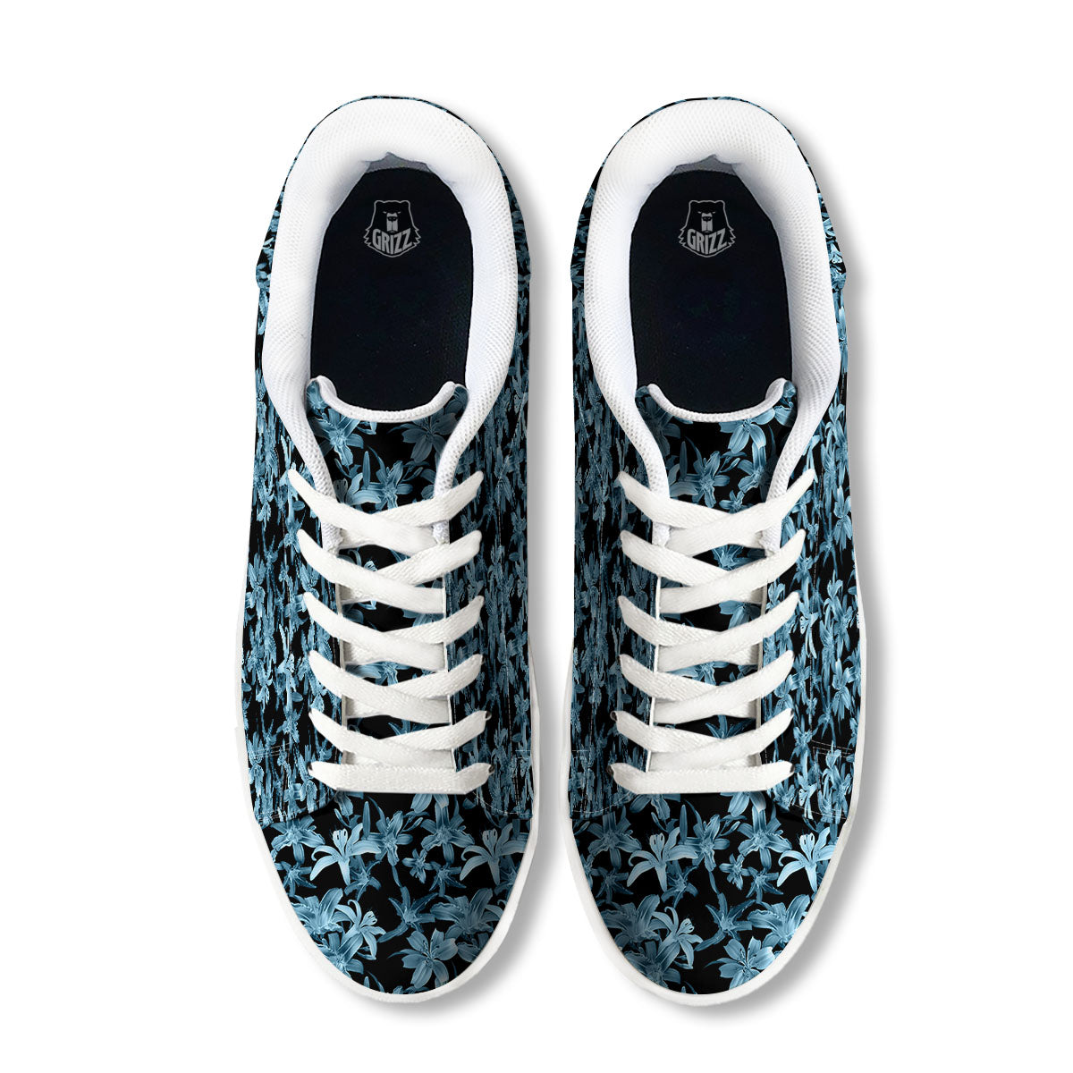 Tropical Blossom Blue Print Pattern White Low Top Sneakers-grizzshop