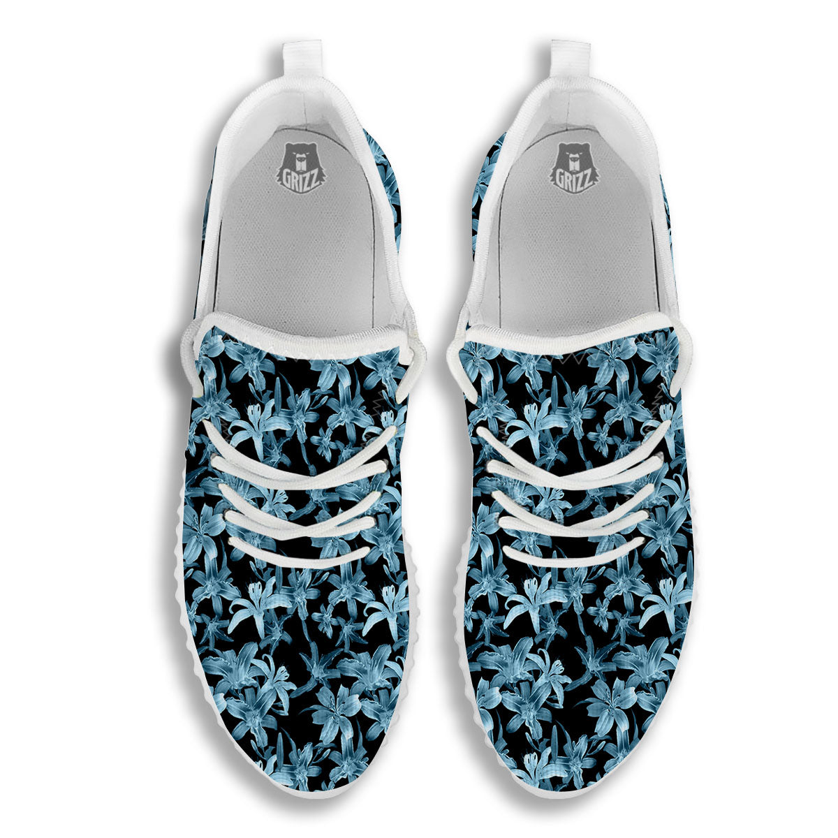 Tropical Blossom Blue Print Pattern White Walking Shoes-grizzshop