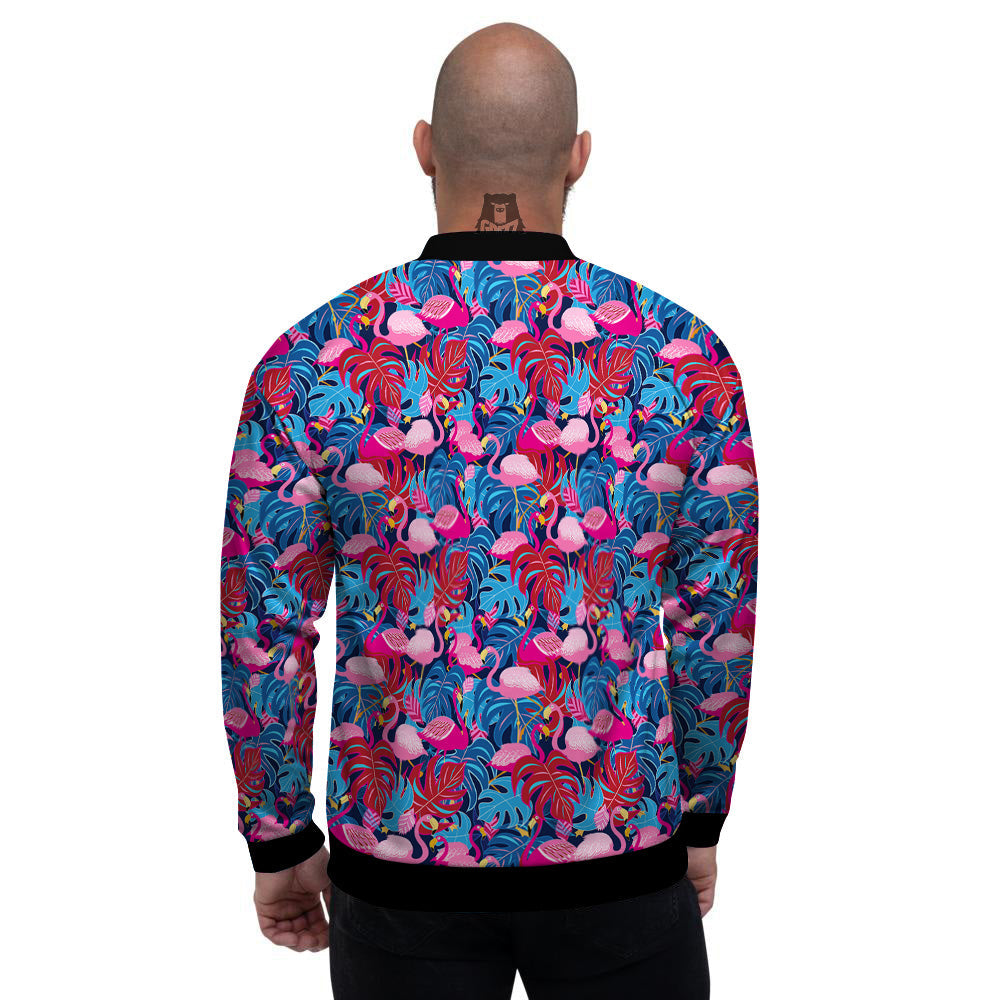 Tropical Blue And Pink Flamingo Print Men's Bomber Jacket-grizzshop