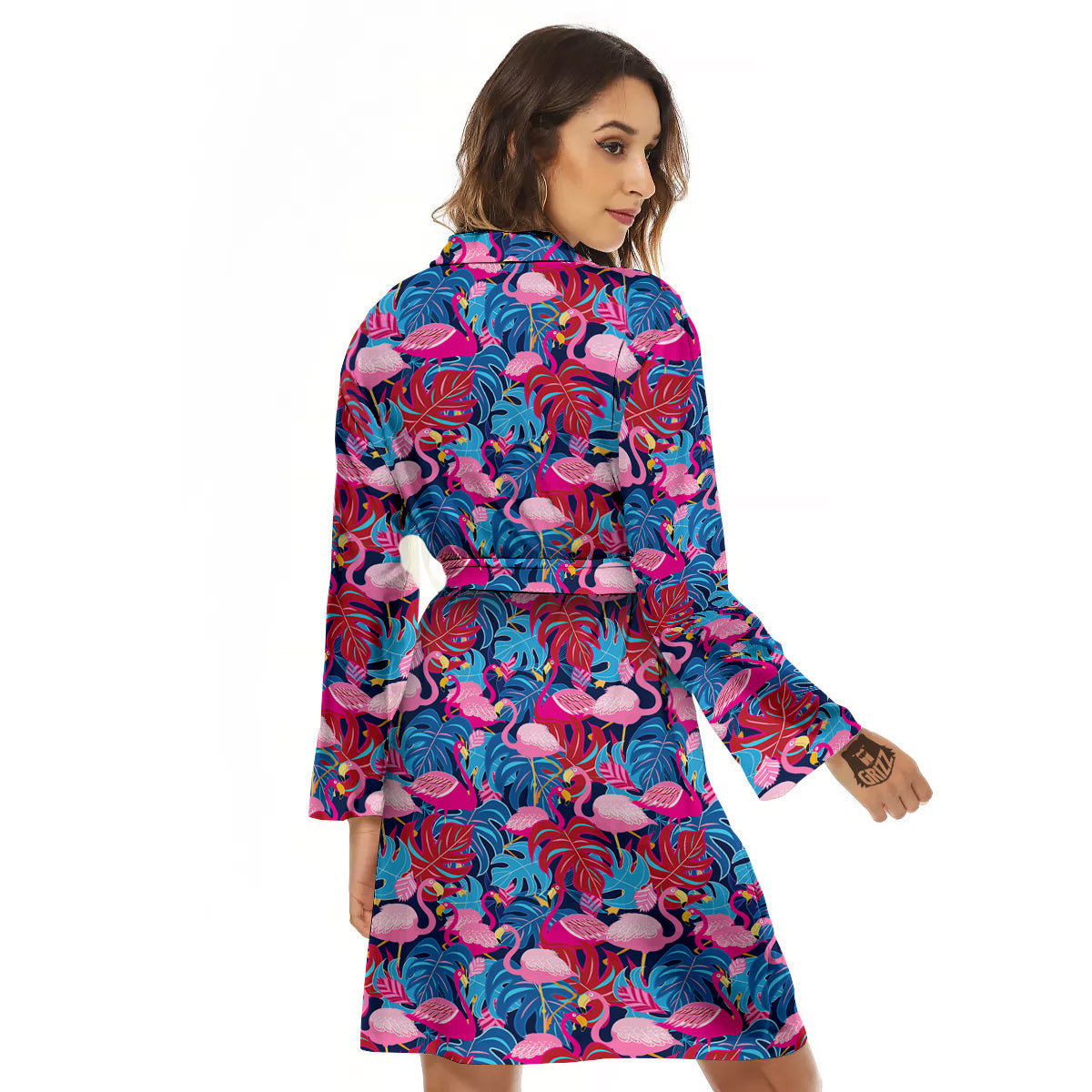 Tropical Blue And Pink Flamingo Print Women's Robe-grizzshop