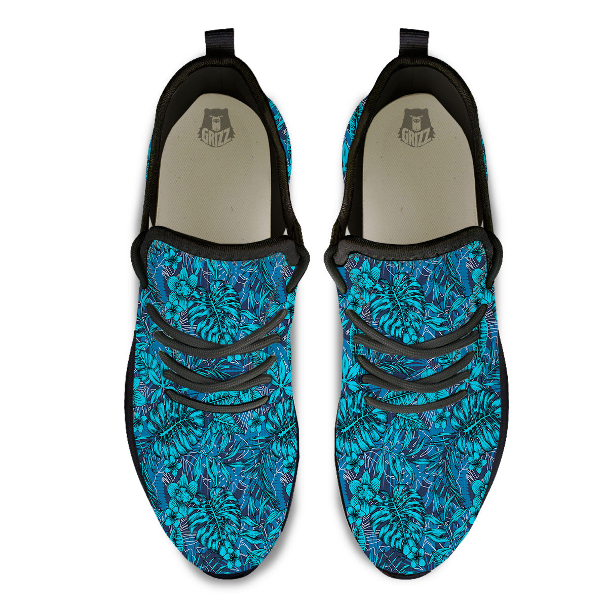 Tropical Blue Hawaiian Print Pattern Black Athletic Shoes-grizzshop