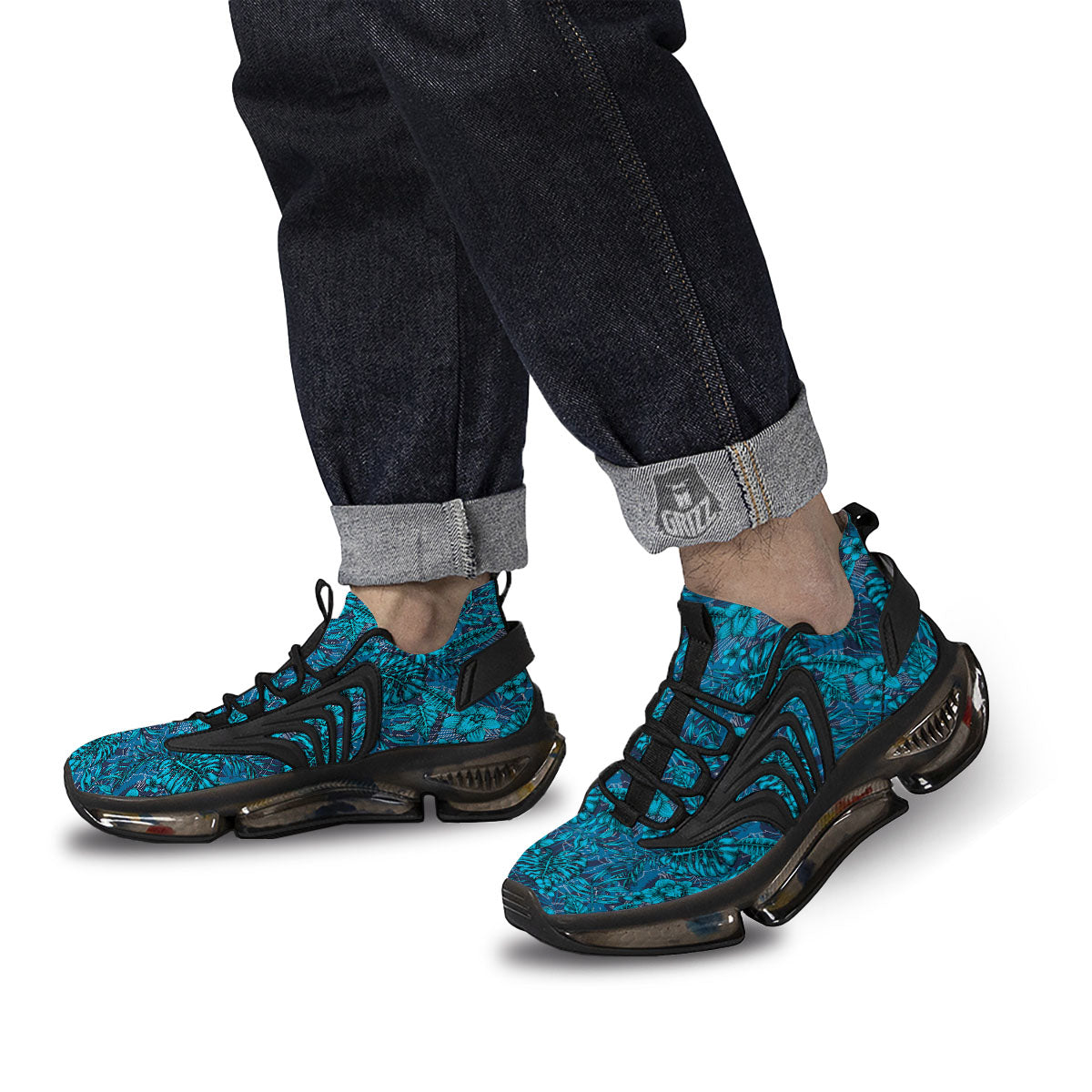 Tropical Blue Hawaiian Print Pattern Black Gym Shoes-grizzshop