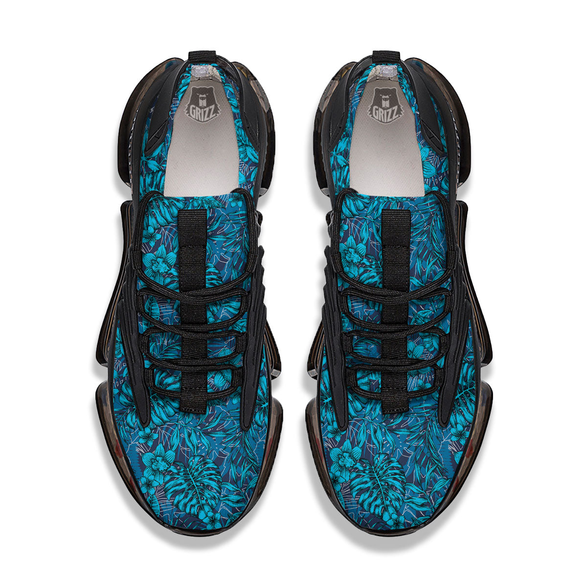 Tropical Blue Hawaiian Print Pattern Black Gym Shoes-grizzshop