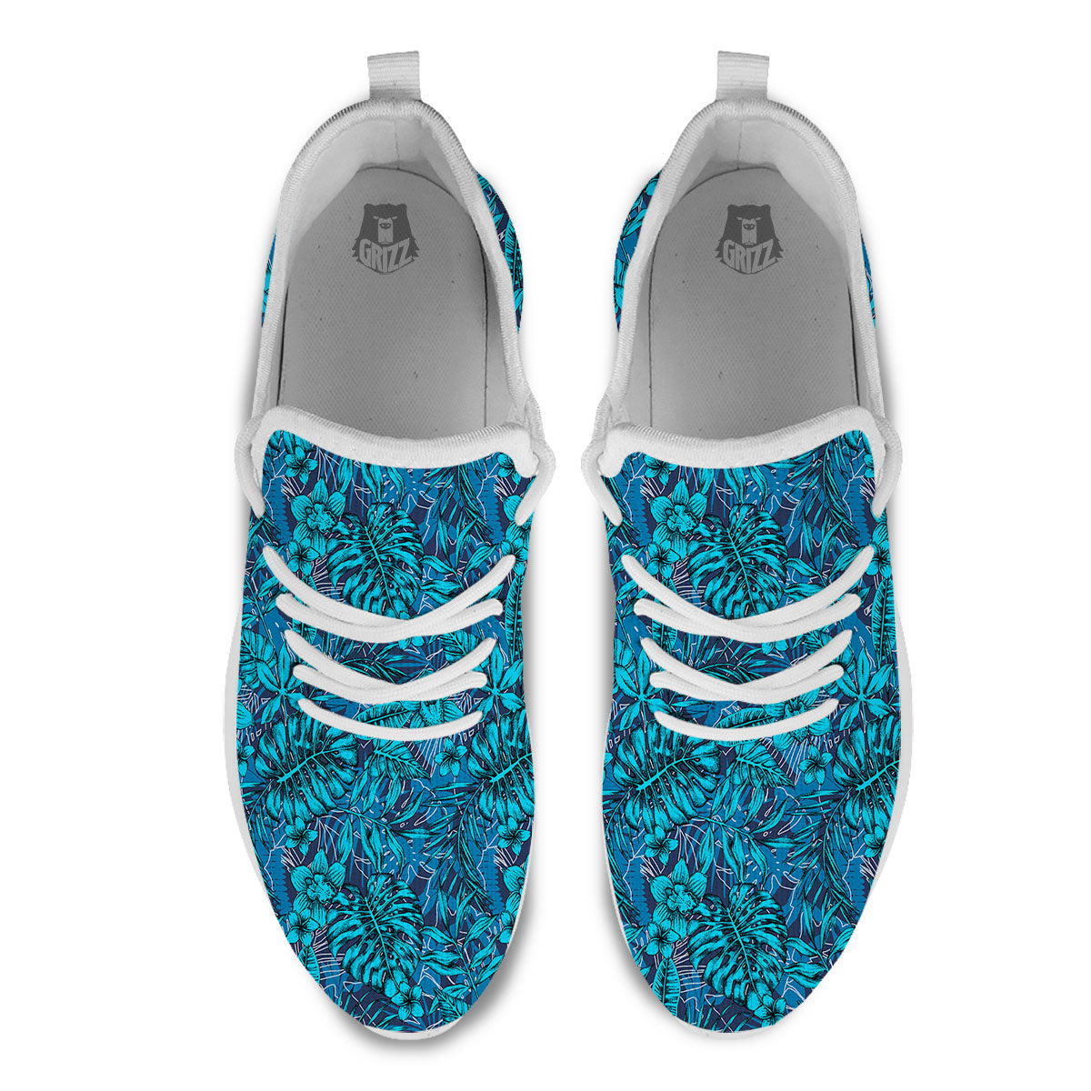 Tropical Blue Hawaiian Print Pattern White Athletic Shoes-grizzshop
