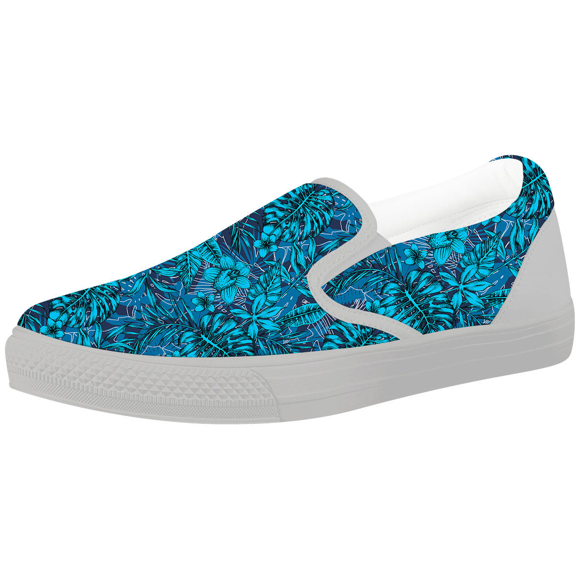 Tropical Blue Hawaiian Print Pattern White Slip On Shoes-grizzshop