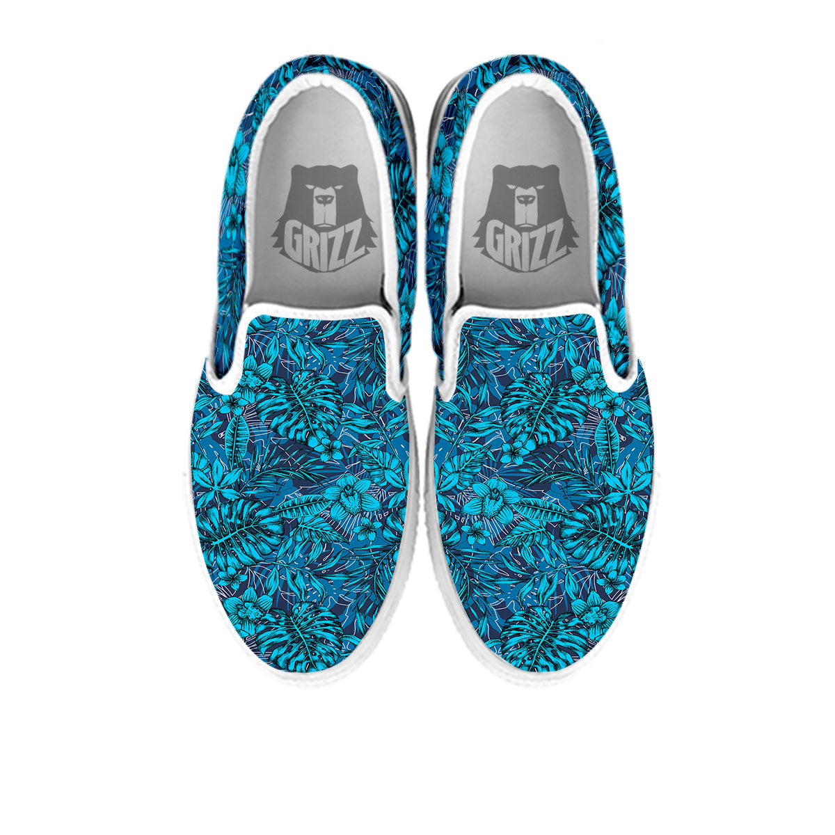 Tropical Blue Hawaiian Print Pattern White Slip On Shoes-grizzshop