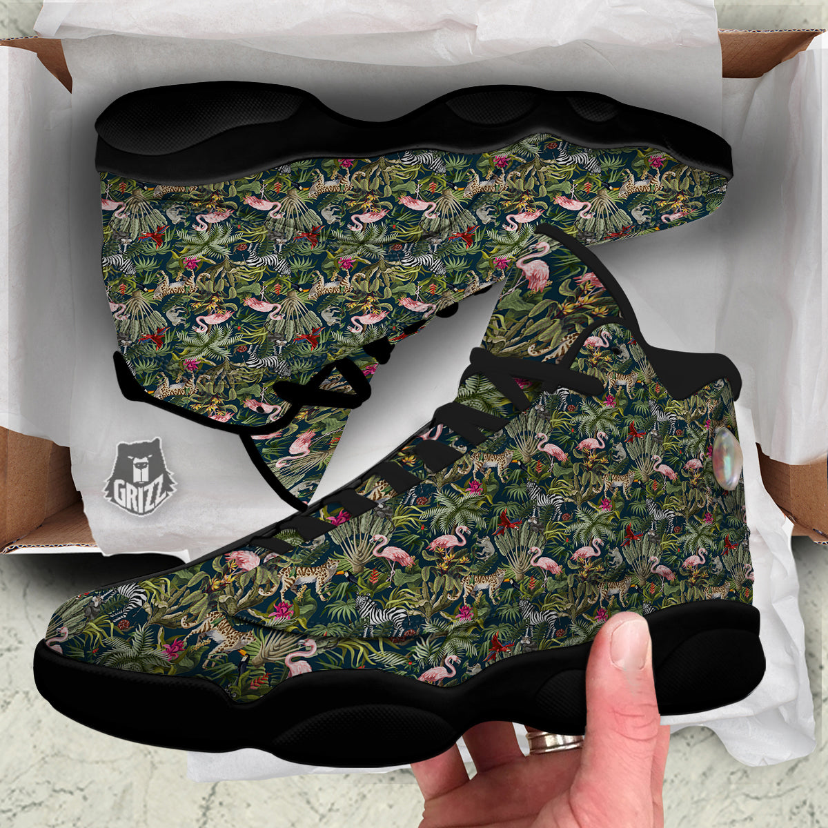 Tropical Cartoon Print Pattern Black Basketball Shoes-grizzshop