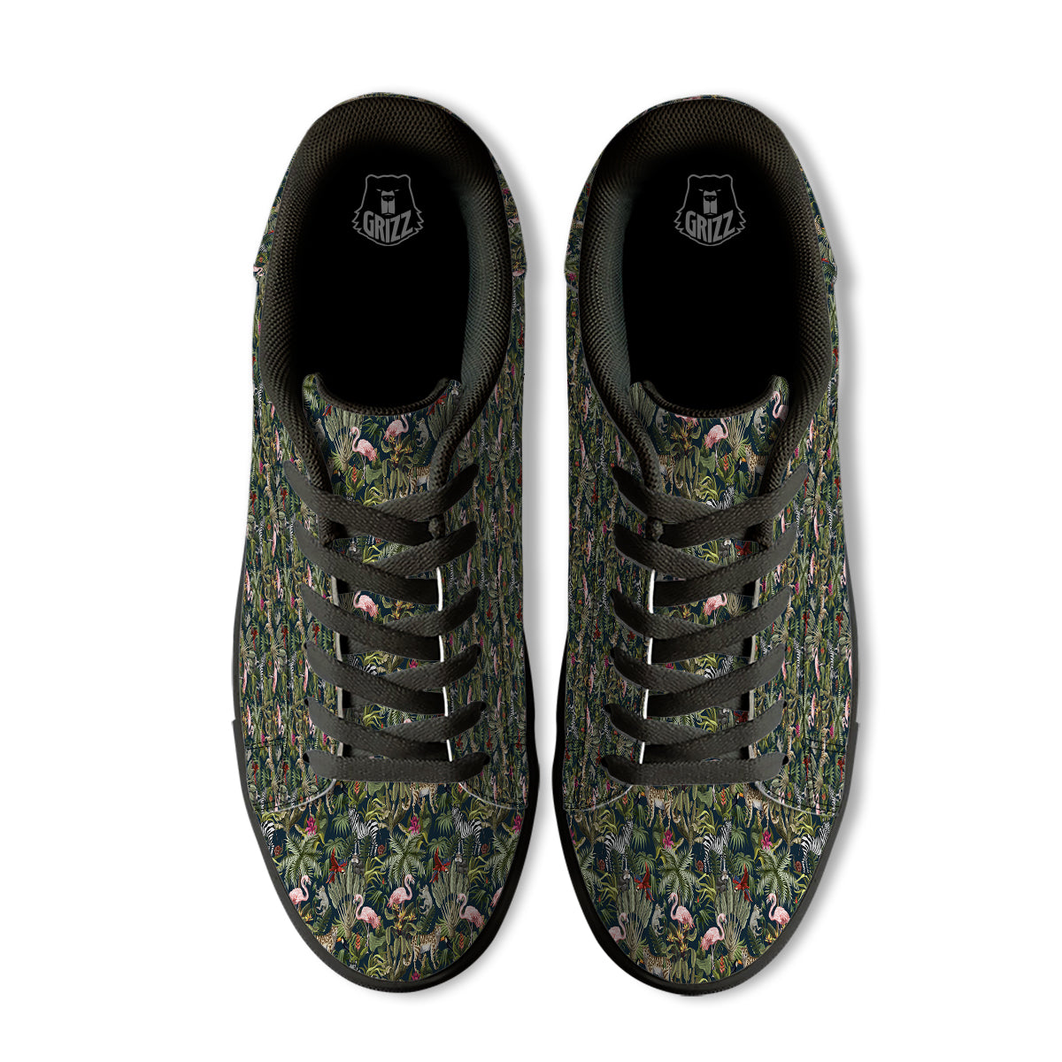 Tropical Cartoon Print Pattern Black Low Top Sneakers-grizzshop